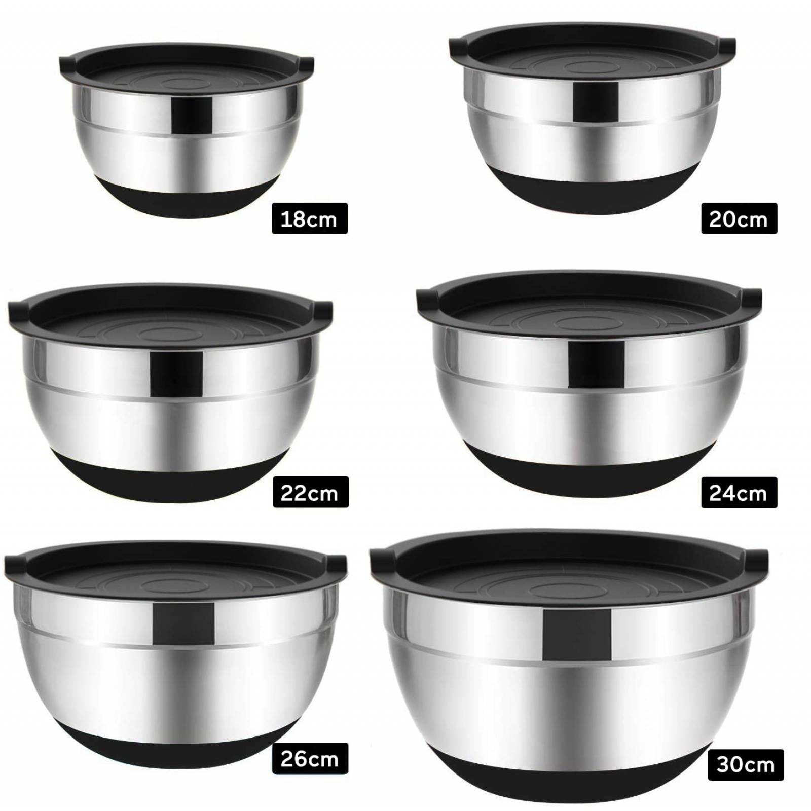 U Chef Set de bowls de acero inoxidable para cocina y recipientes de diferentes tamaños 6 piezas negro