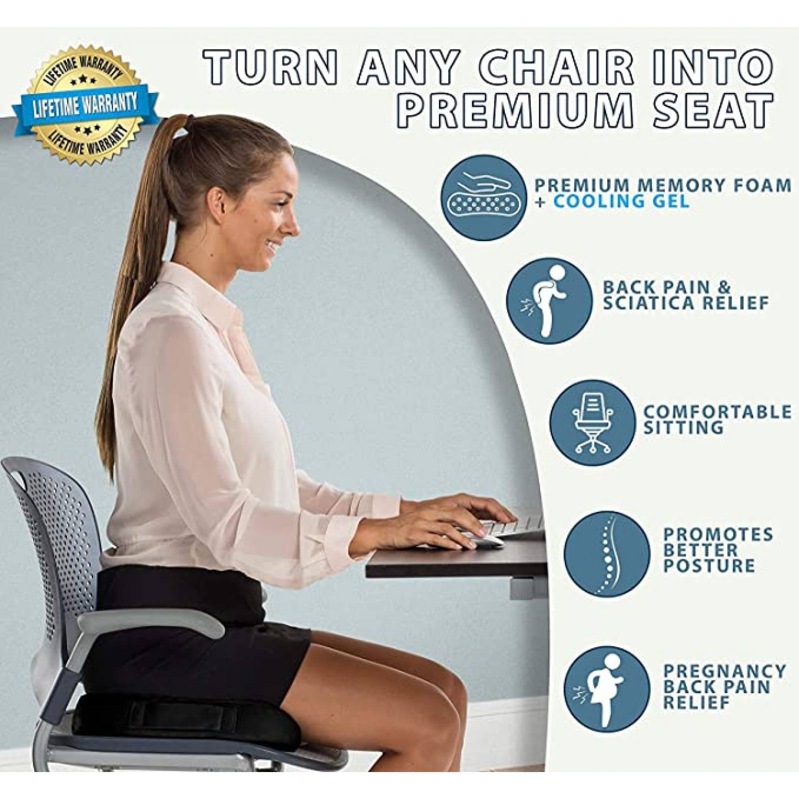 Timotech Cojin para asiento de oficina y auto para soporte lumbar para espalda y coxis