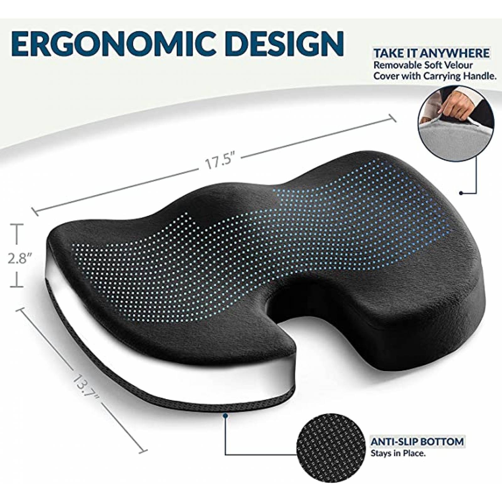 Timotech Cojin para asiento de oficina y auto para soporte lumbar para espalda y coxis