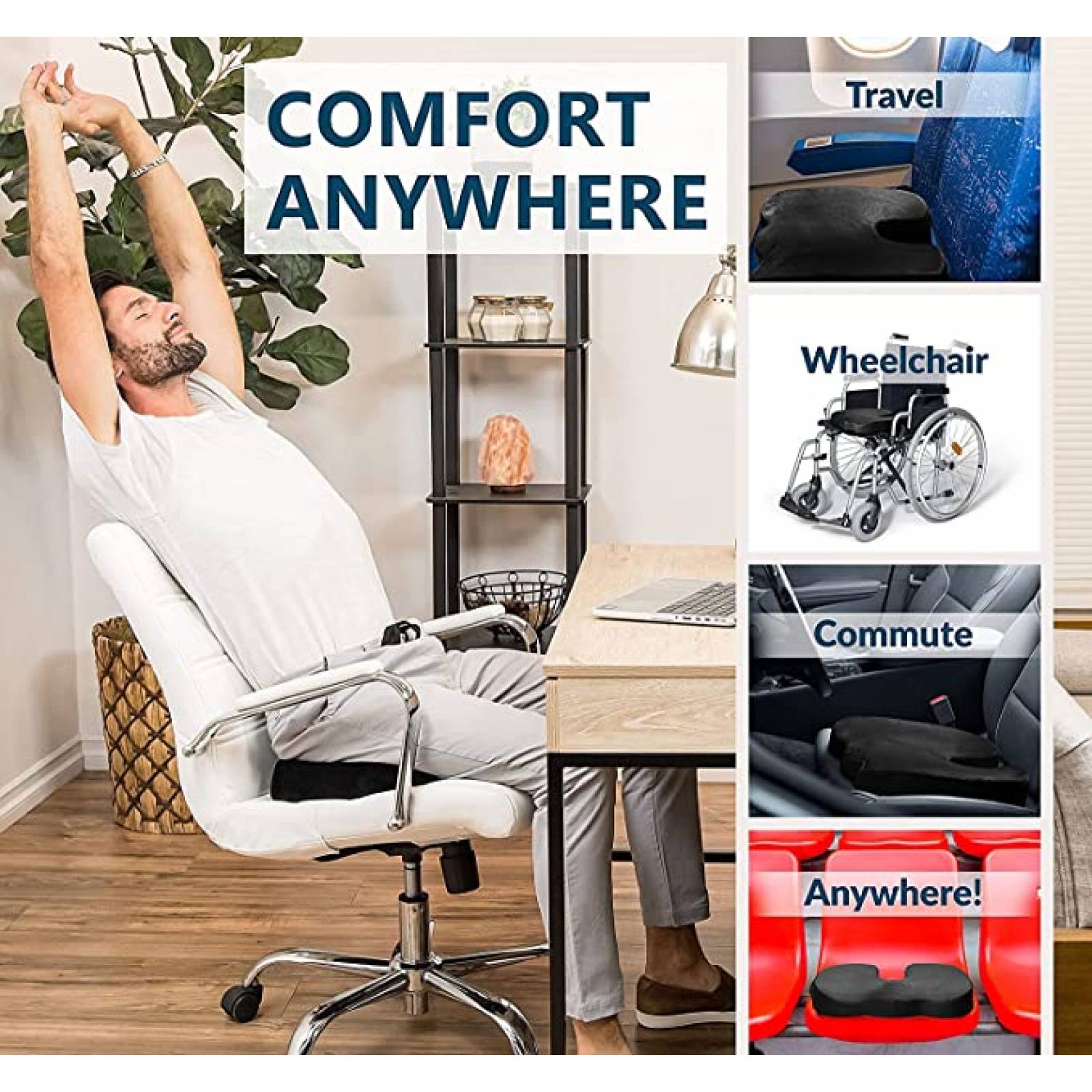 Timotech Cojin para asiento de oficina y auto para soporte lumbar para espalda y coxis