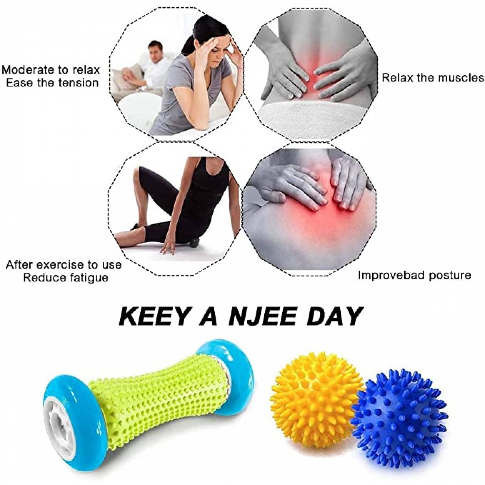 Hirola Juego de rodillo y pelotas para masaje de pies