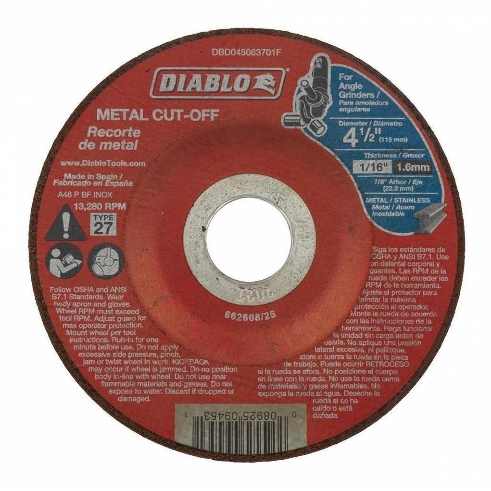 Disco Abrasivo De Corte Para Metal 4 1/2 Pulgadas 