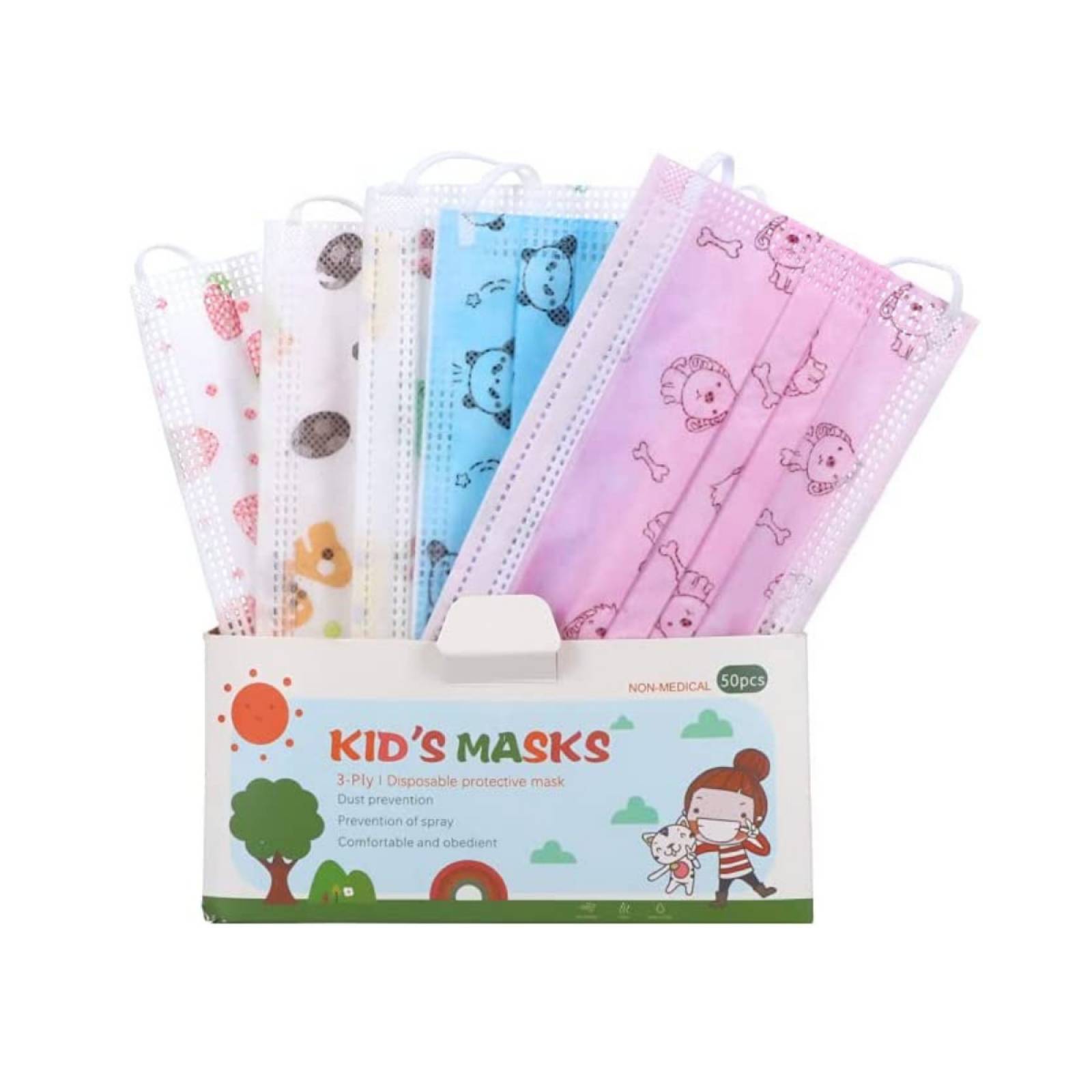 Pack 100 Cubrebocas Tricapa - Para Niñas y Niños de 4 a 14 años - Multicolores y Diseños divertidos
