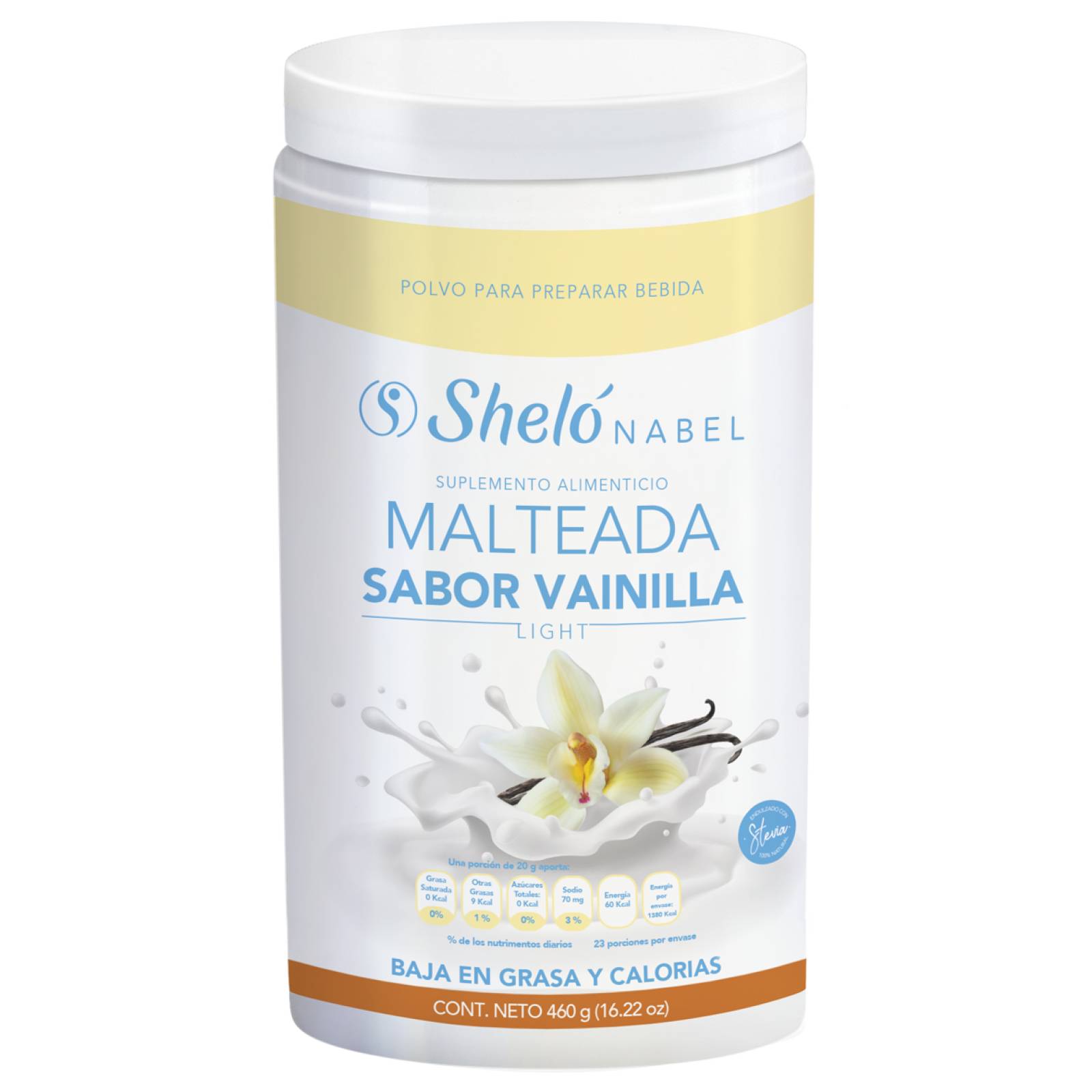 MALTEADA LIGHT SABOR VAINILLA CON FIBRA, PROTEÍNAS, VITAMINAS Y MINERALES SHELÓ 460G