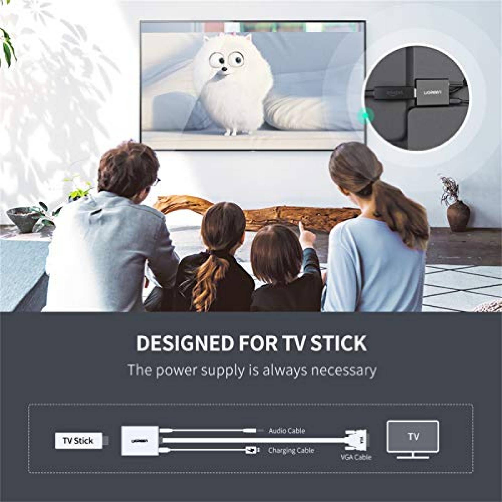 UGREEN Adaptador HDMI a VGA Hembra a Macho para Roku St cast 1080P con Audio 30cm