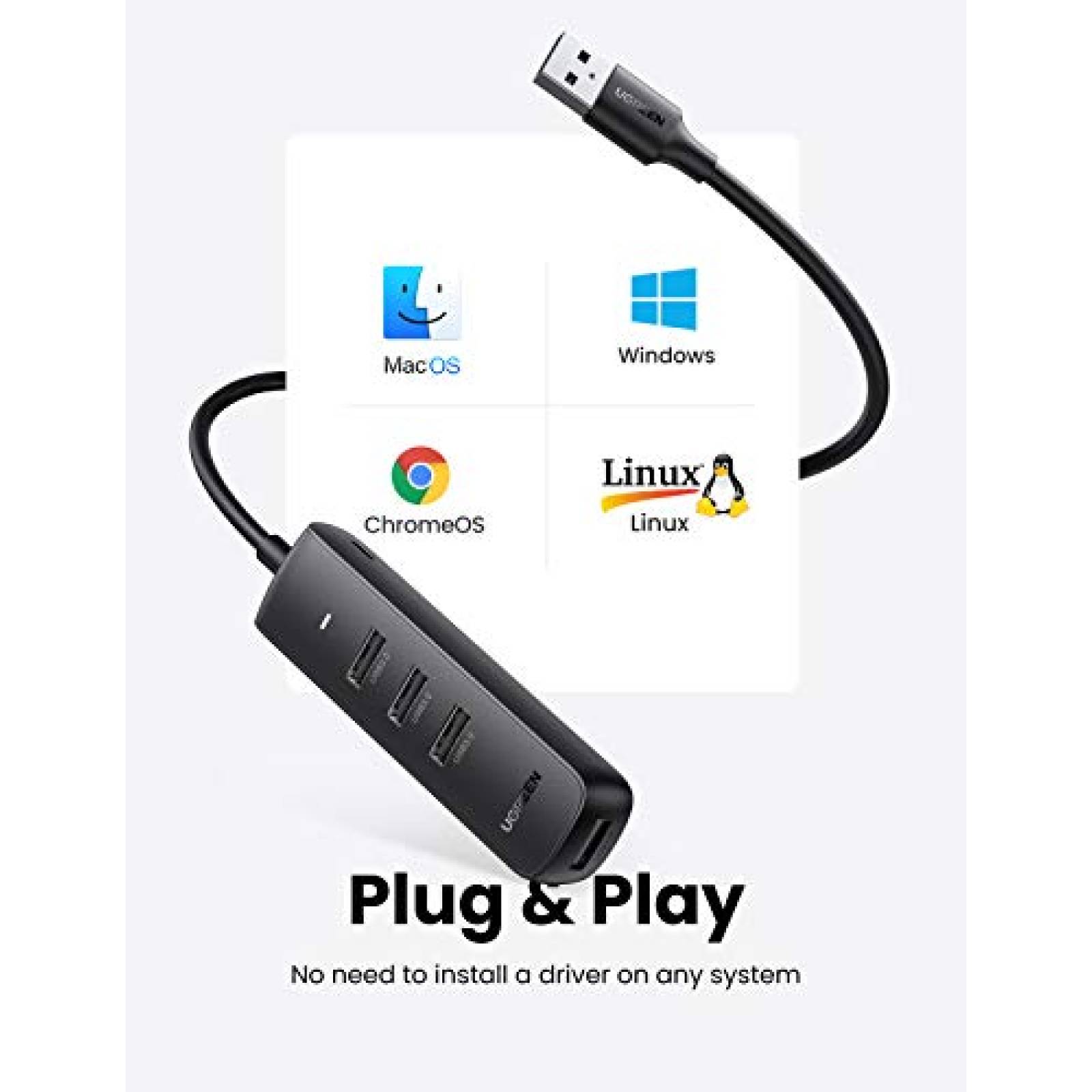 UGREEN Hub USB 3.0 4 Puertos Concentrador USB Adaptador e Pro Memoria USB 1 Metro