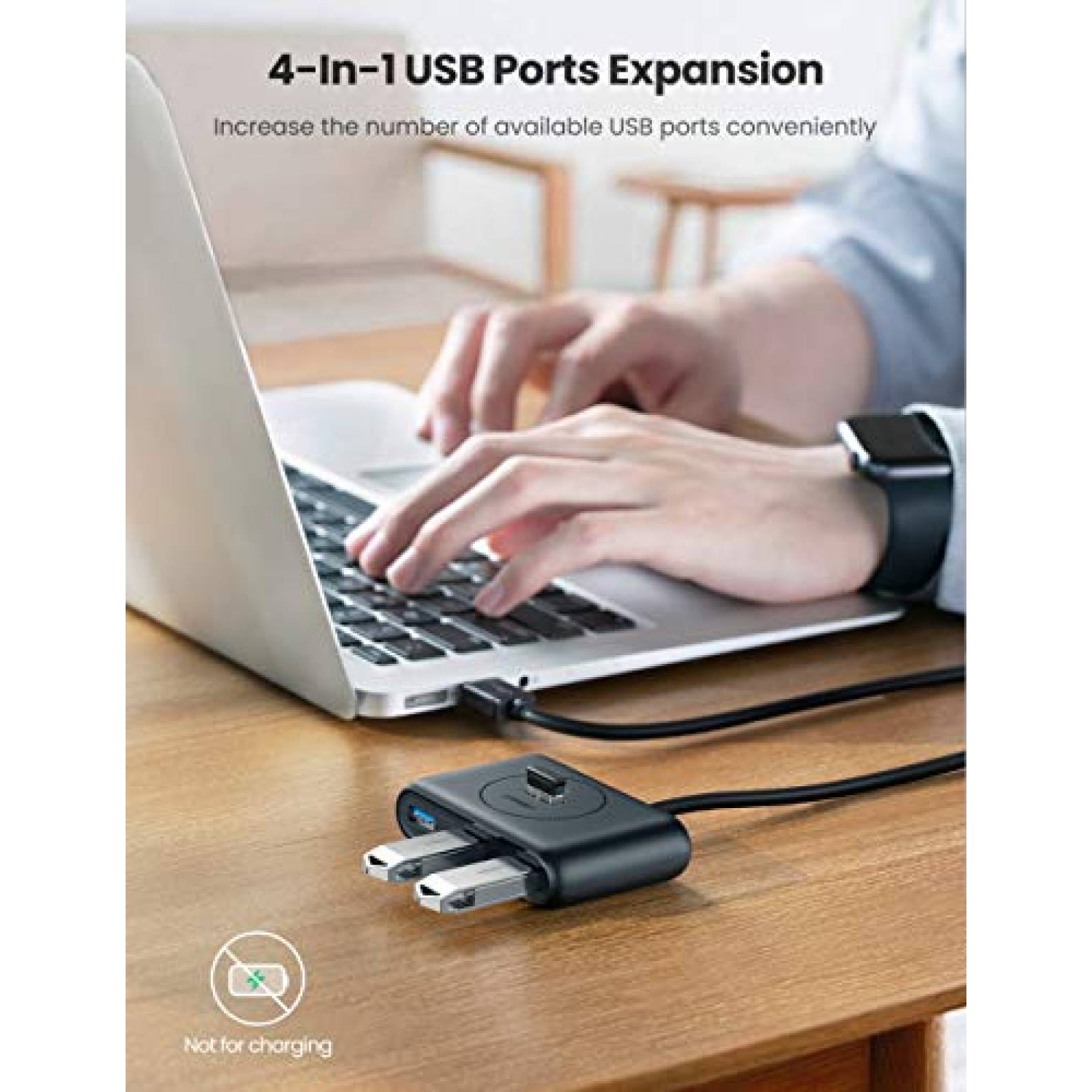 Ugreen Hub USB 3.0 a 4 USB 3.0 5 Gbps con 1 Metro Cable trabook Laptop o PC Negro