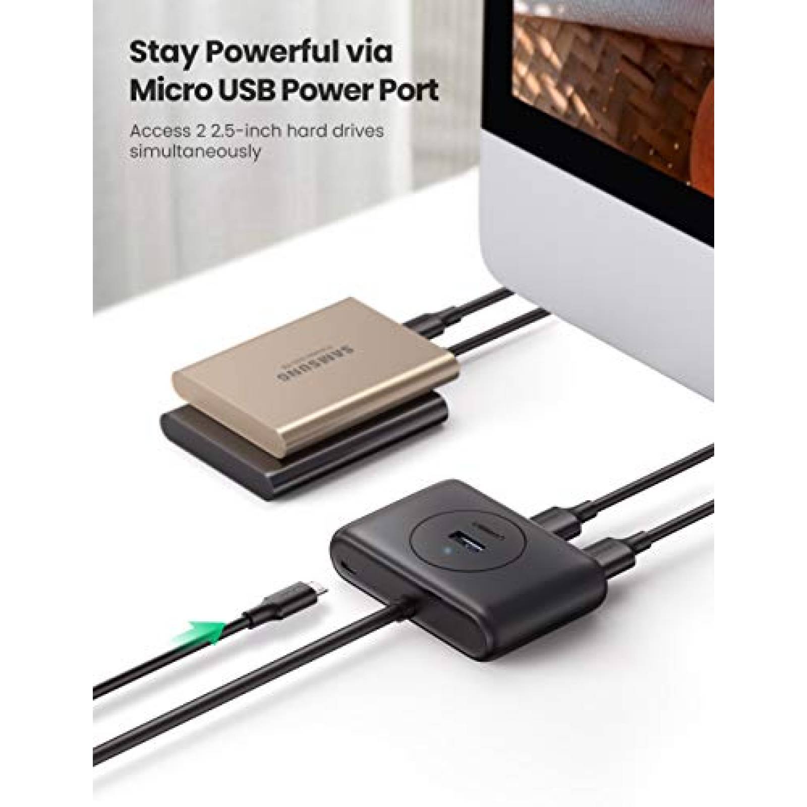 Ugreen Hub USB 3.0 a 4 USB 3.0 5 Gbps con 1 Metro Cable trabook Laptop o PC Negro