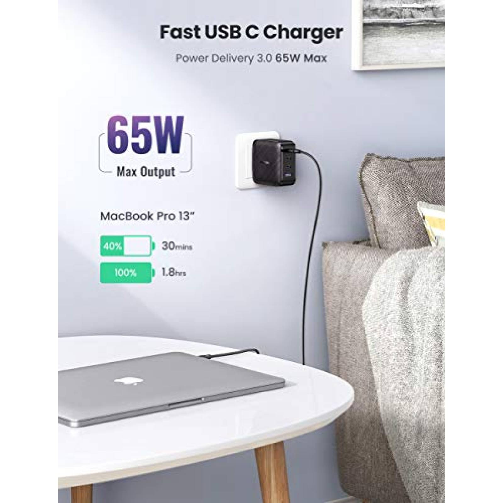UGREEN Cargador Chico USB C PD y USB A de 4 Puertos 65 e 10 Pixel Nintendo y más