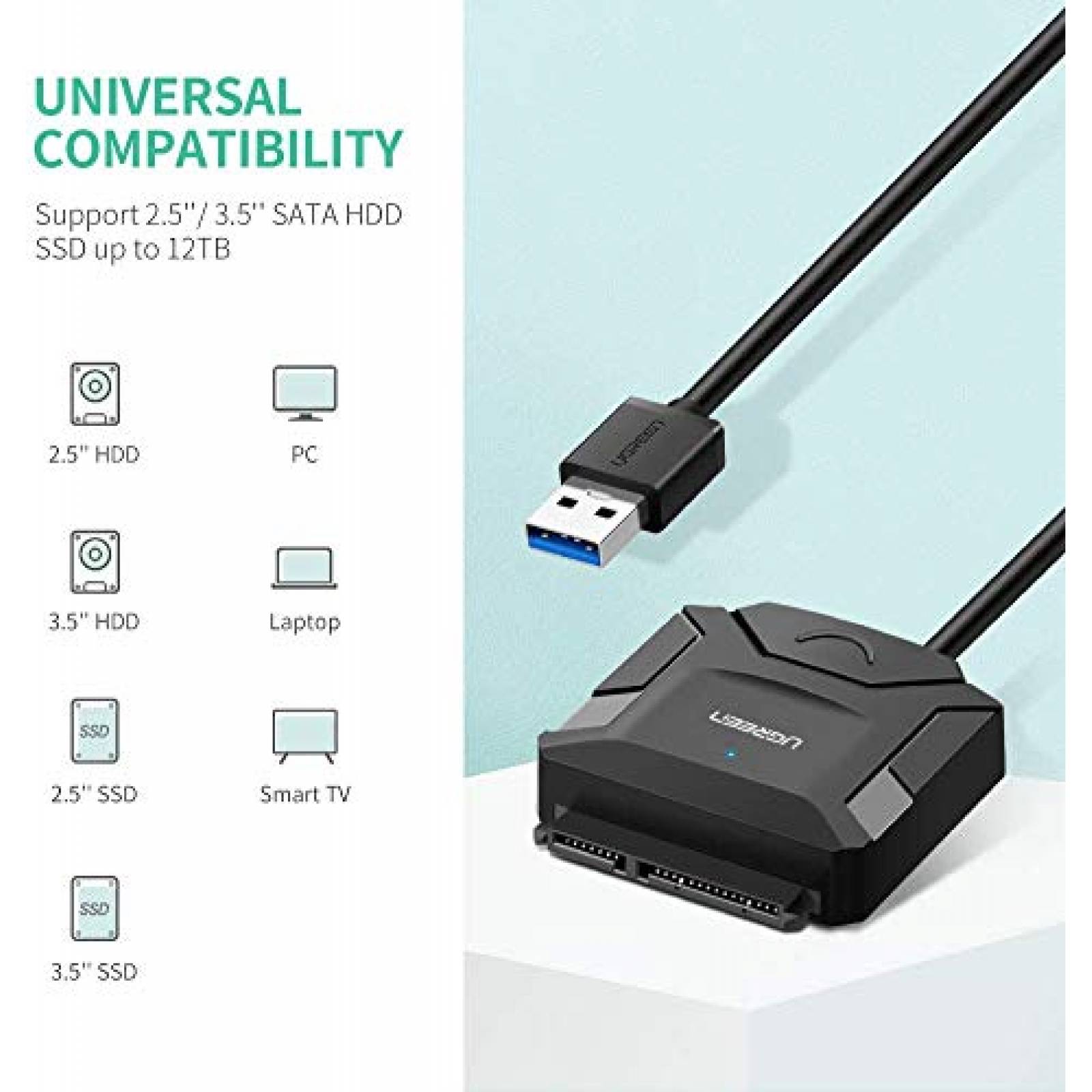 UGREEN Adaptador USB 3.0 a SATA III con UASP Cable SATA USB para 35 25 Lector Discos Duros HD ptador de Corriente.