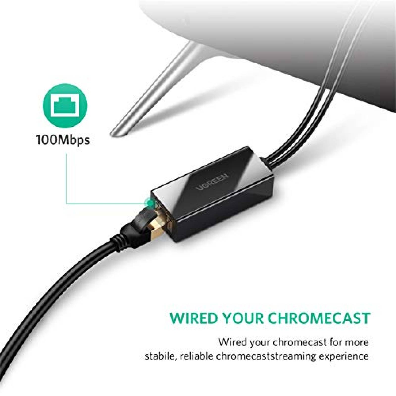 UGREEN Chromecast Ethernet Adaptador 100Mbps LAN para M nchufar y Jugar 1M Cables