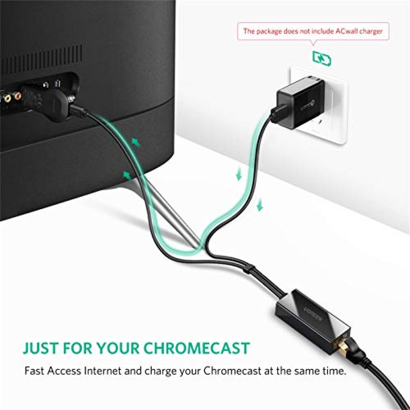 UGREEN Chromecast Ethernet Adaptador 100Mbps LAN para M nchufar y Jugar 1M Cables