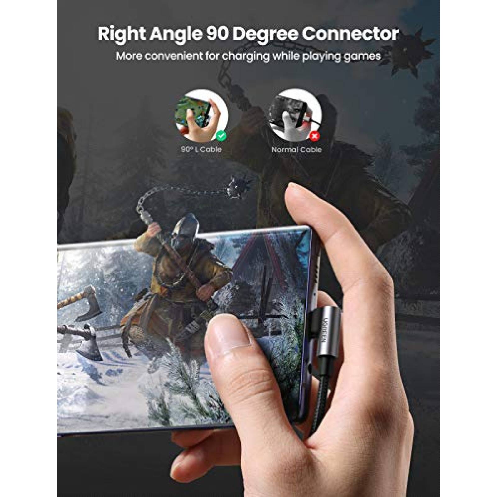 UGREEN Cable USB Tipo C 2 90 Grados USB C Cable Carga R otorola Sony y Tableta 3M