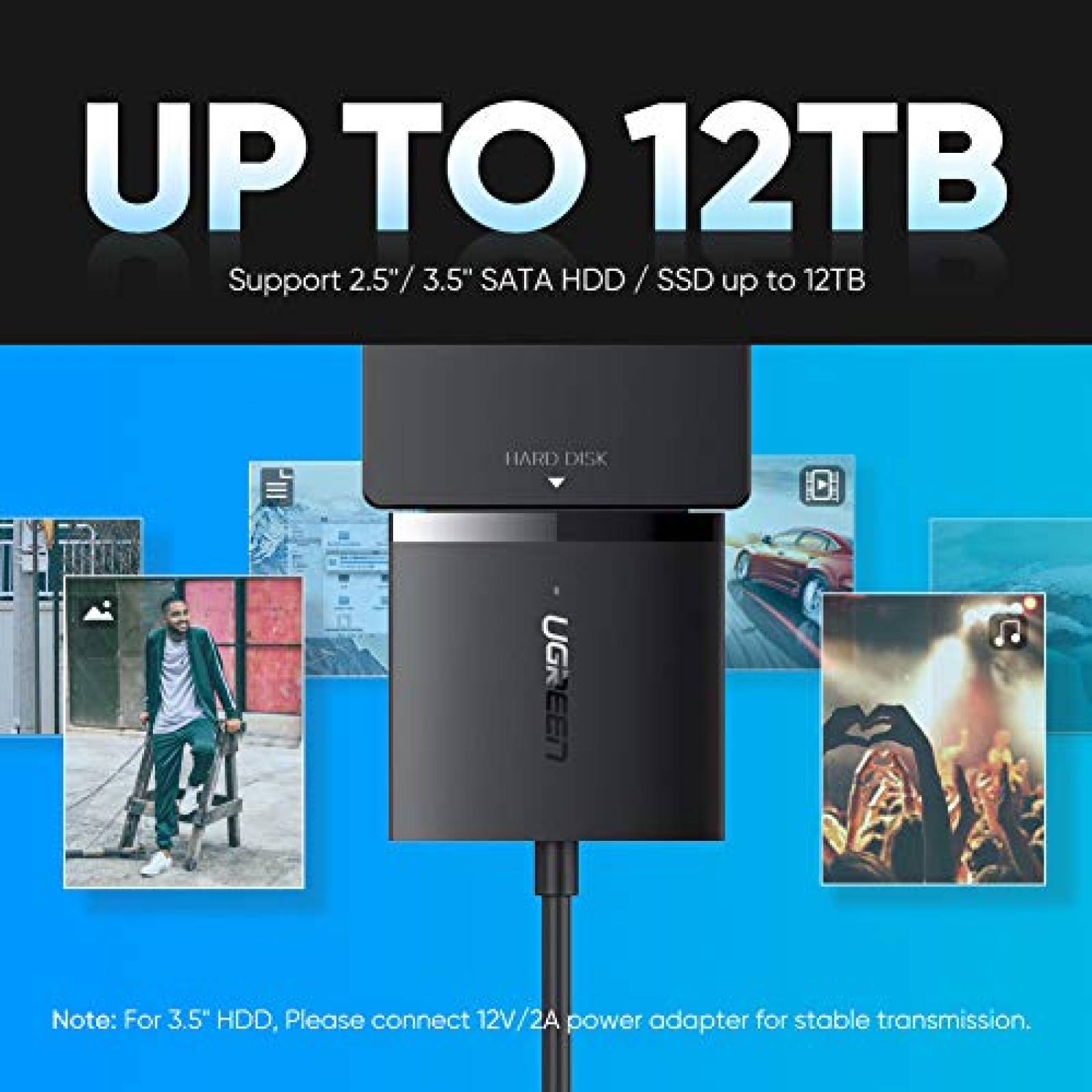 UGREEN Adaptador USB 3.0 a SATA III Compatible con Disco Duro HDD SSD de 2.5 y 3.5 con Super Speed te para HDD de 3.5