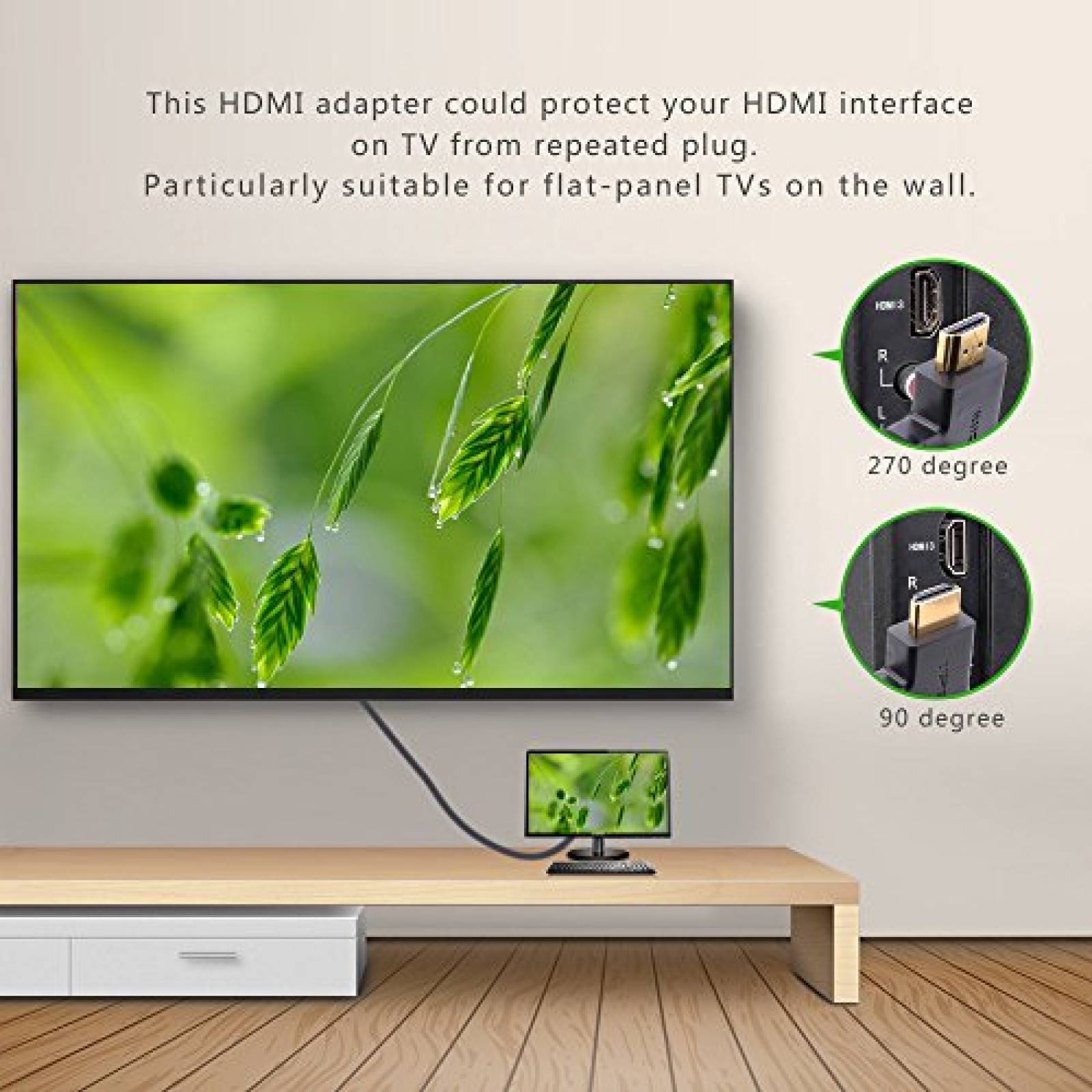 Ugreen Adaptador HDMI macho a hembra 90 +270 Grado ángu o Recto de Alta Velocidad