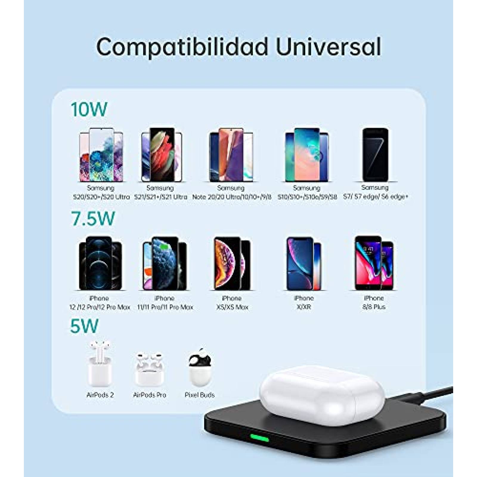 Funda CHOETECH Cargador Inalámbrico,Qi Wireless Charger o incluido