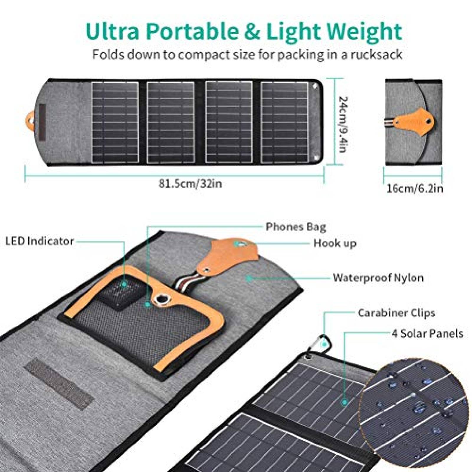 Funda CHOETECH Cargador Solar Plegable, 22W Panel Solar etooth etc