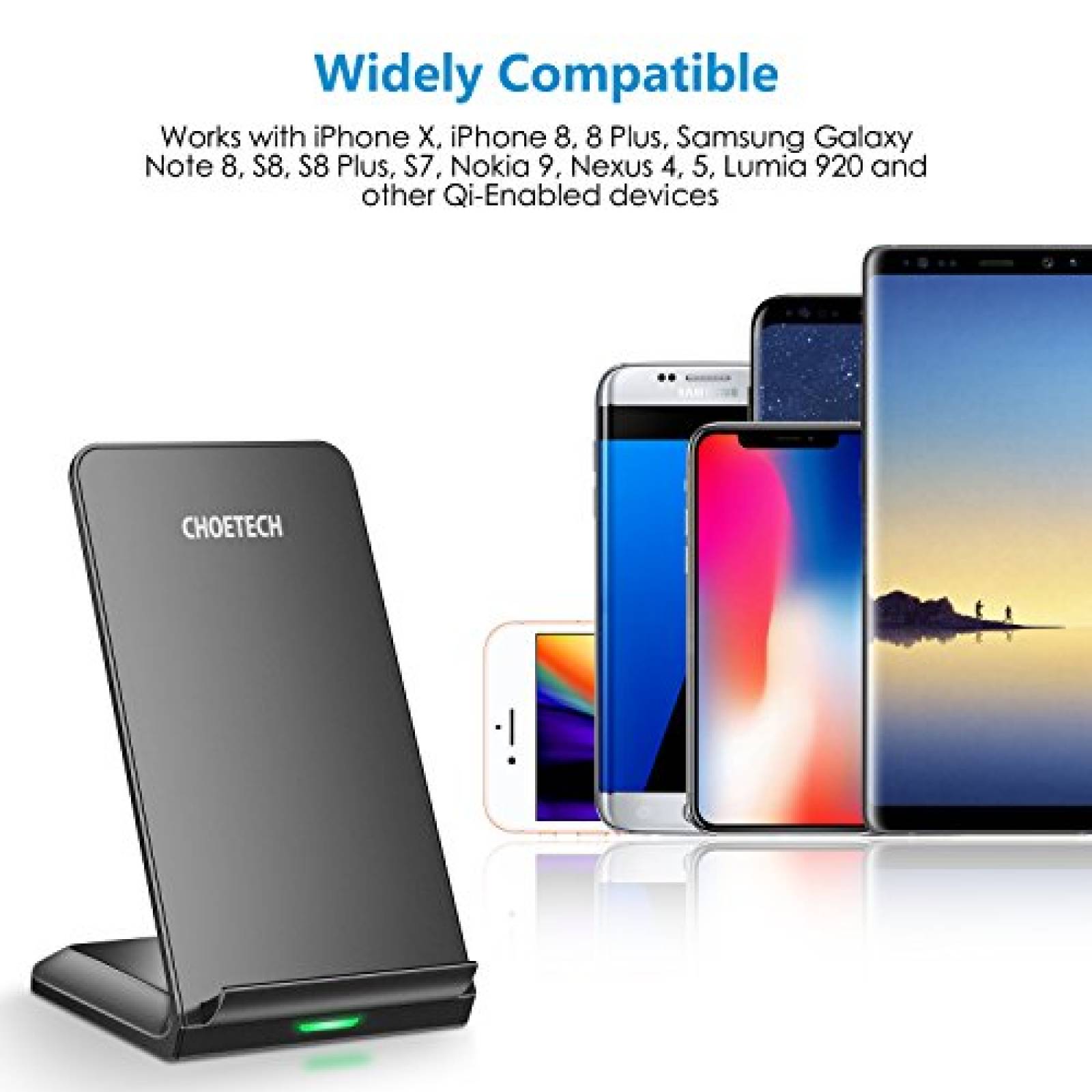 Funda Cargador Inalámbrico Rápido,CHOETECH Qi Wireless C 0 Cargador