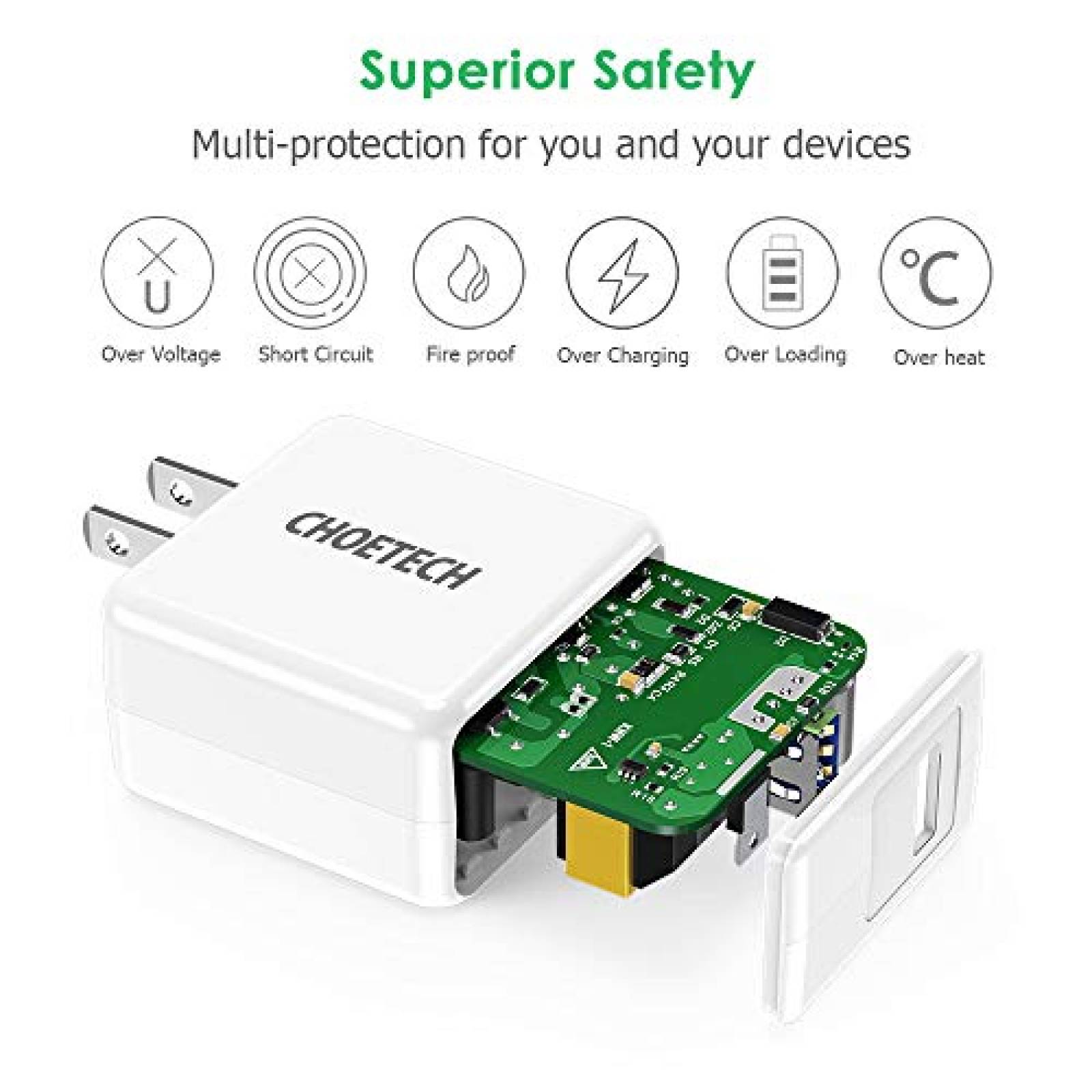 Funda CHOETECH Cargador Quick Charge 3.0, 18W Cargador d ick Charge