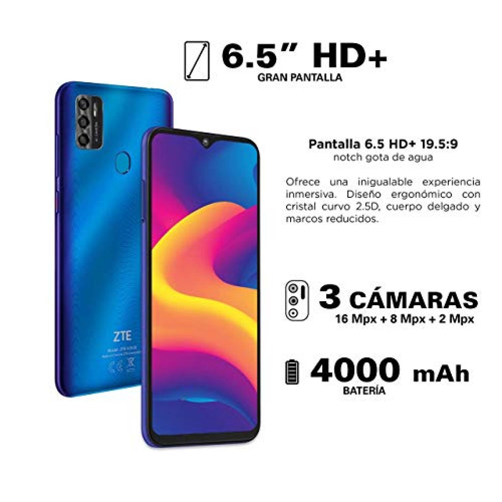 ZTE Blade A7S 64G 4G LTE Smartphone 6.5" HD Azul Desbloqueado