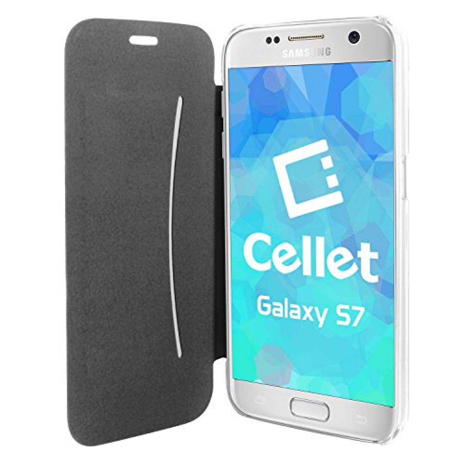 Funda cellet - Funda para Samsung Galaxy S7 (Piel sintét olor Negro