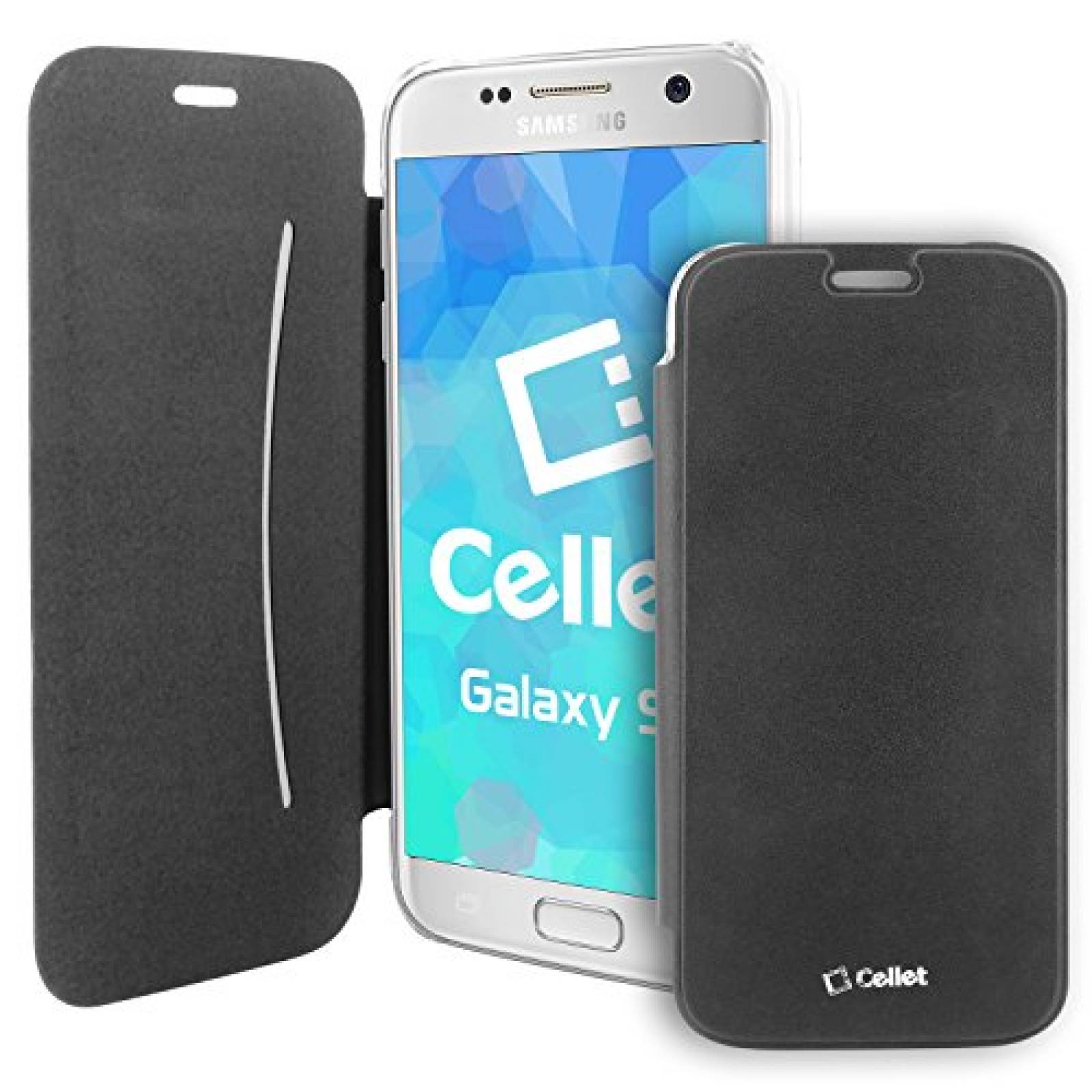 Funda cellet - Funda para Samsung Galaxy S7 (Piel sintét olor Negro