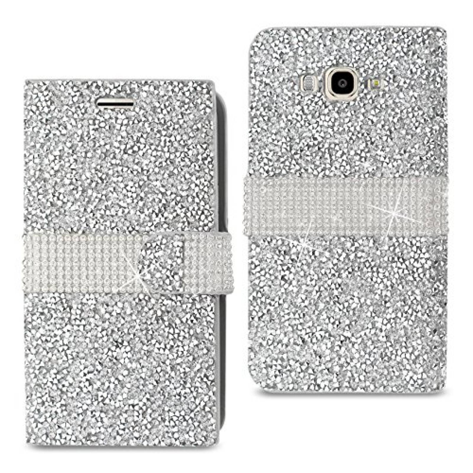 Funda Reiko Jewelry Rhinestone Wallet Case for Samsung G g - Silver