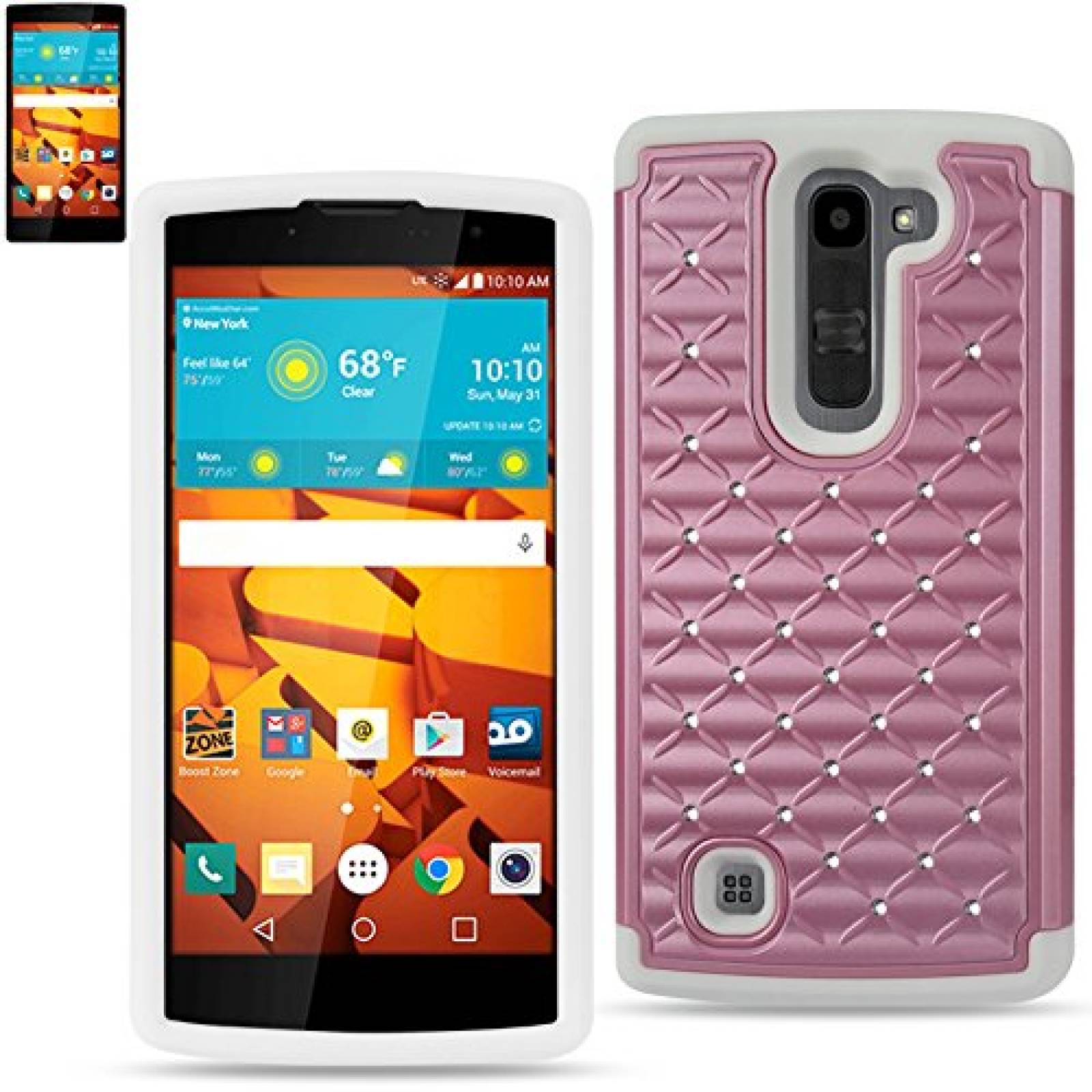 Funda Reiko Diamond Hybrid Cell Phone Case for LG Volt 2 White/Pink