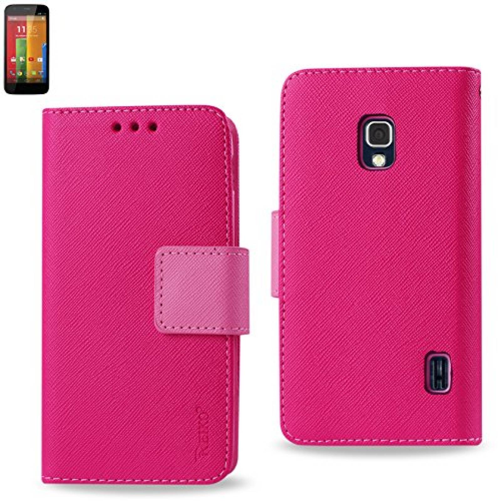 Funda Reiko Hot Pink LG Optimus F6 Flip Wallet Case 3-In - Hot Pink