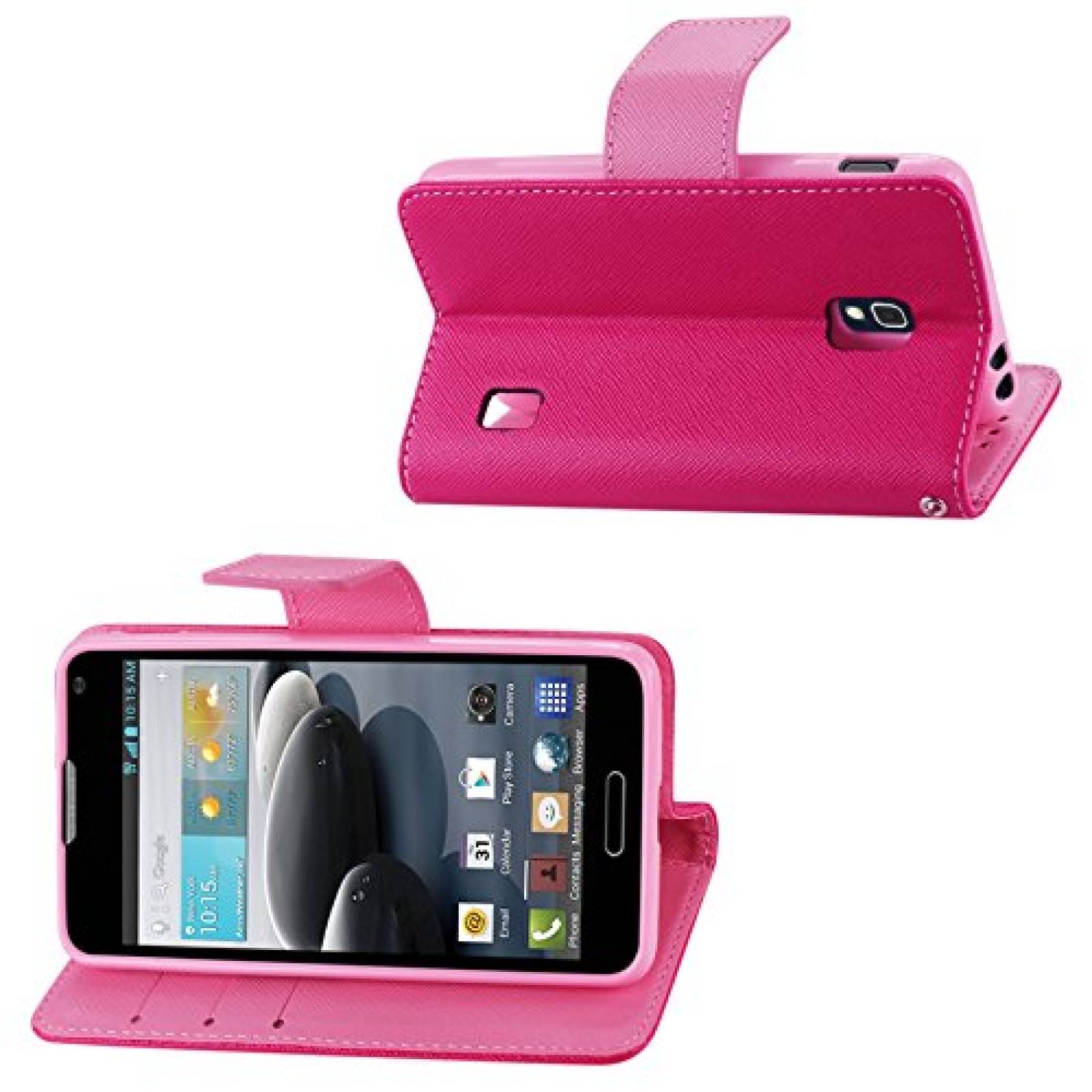 Funda Reiko Hot Pink LG Optimus F6 Flip Wallet Case 3-In - Hot Pink