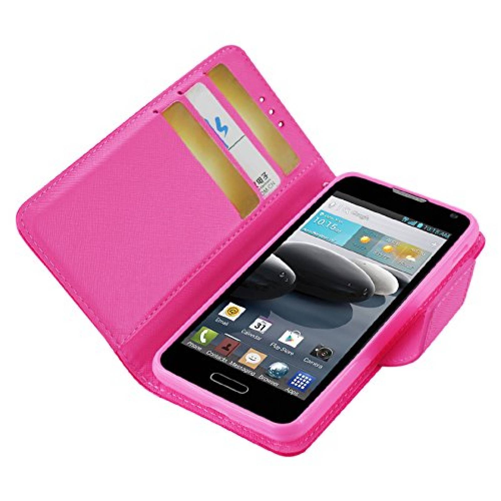 Funda Reiko Hot Pink LG Optimus F6 Flip Wallet Case 3-In - Hot Pink