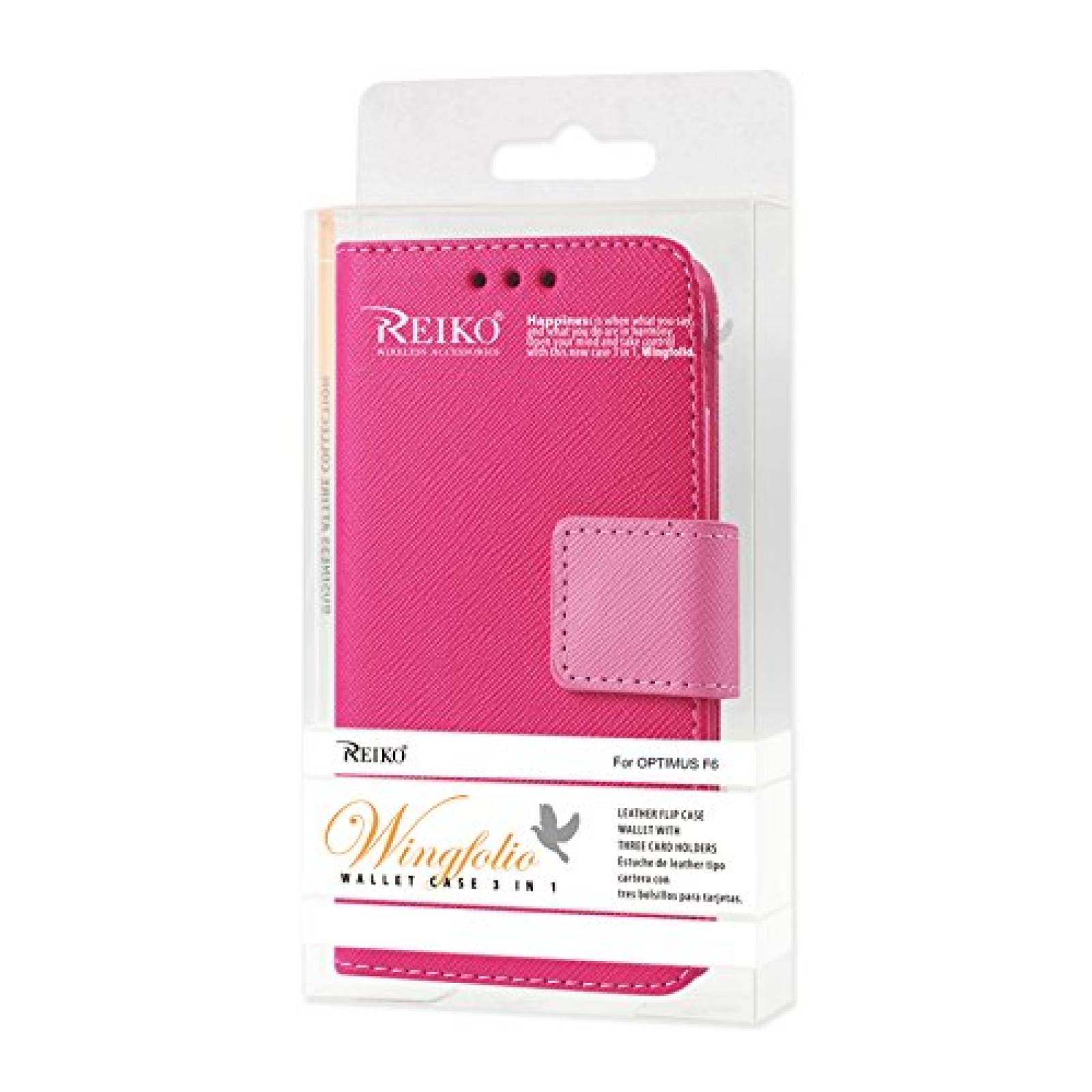 Funda Reiko Hot Pink LG Optimus F6 Flip Wallet Case 3-In - Hot Pink