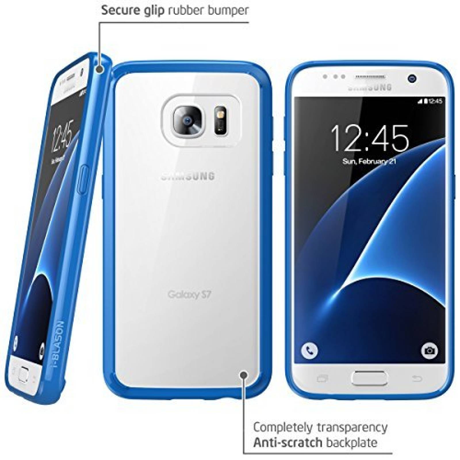 Funda i-Blason Galaxy S7 Case, [Scratch Resistant] Clear Navy Blue)