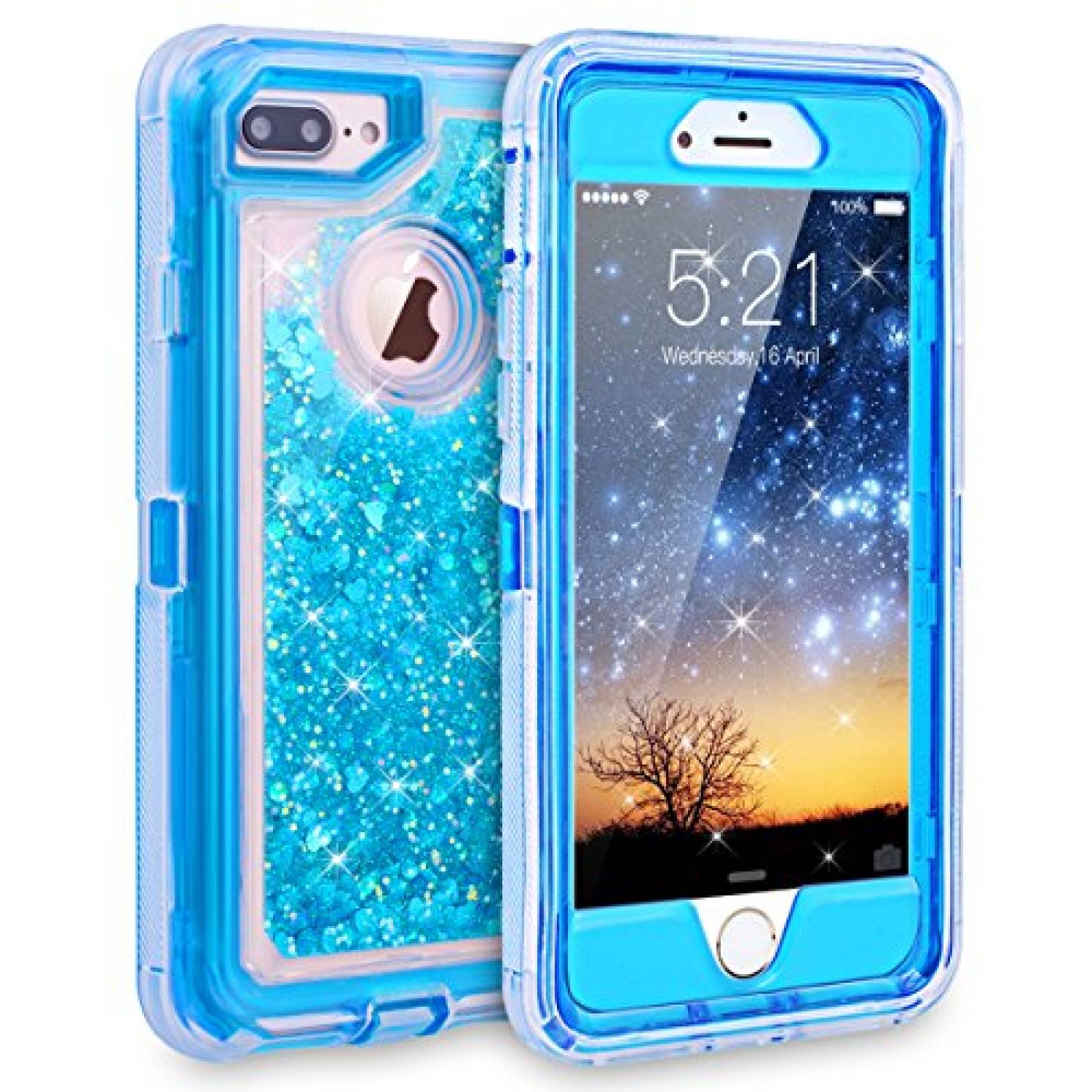 Funda Dexnor iPhone 7 Plus Case, Glitter 3D Bling Sparkl lus - Blue