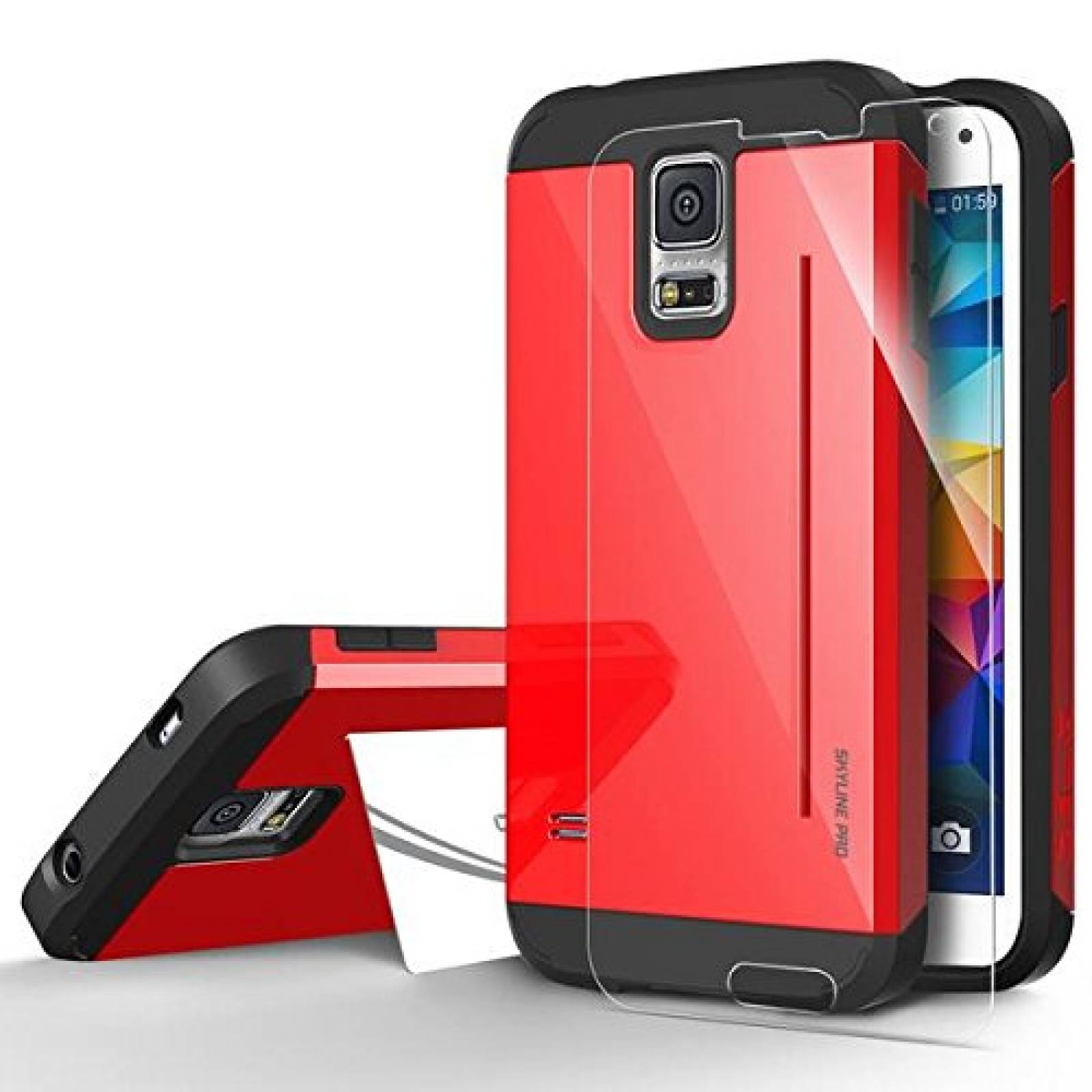 Funda OBLIQ [Skyline Pro][Rojo] + Protector de visualiza  Galaxy S5