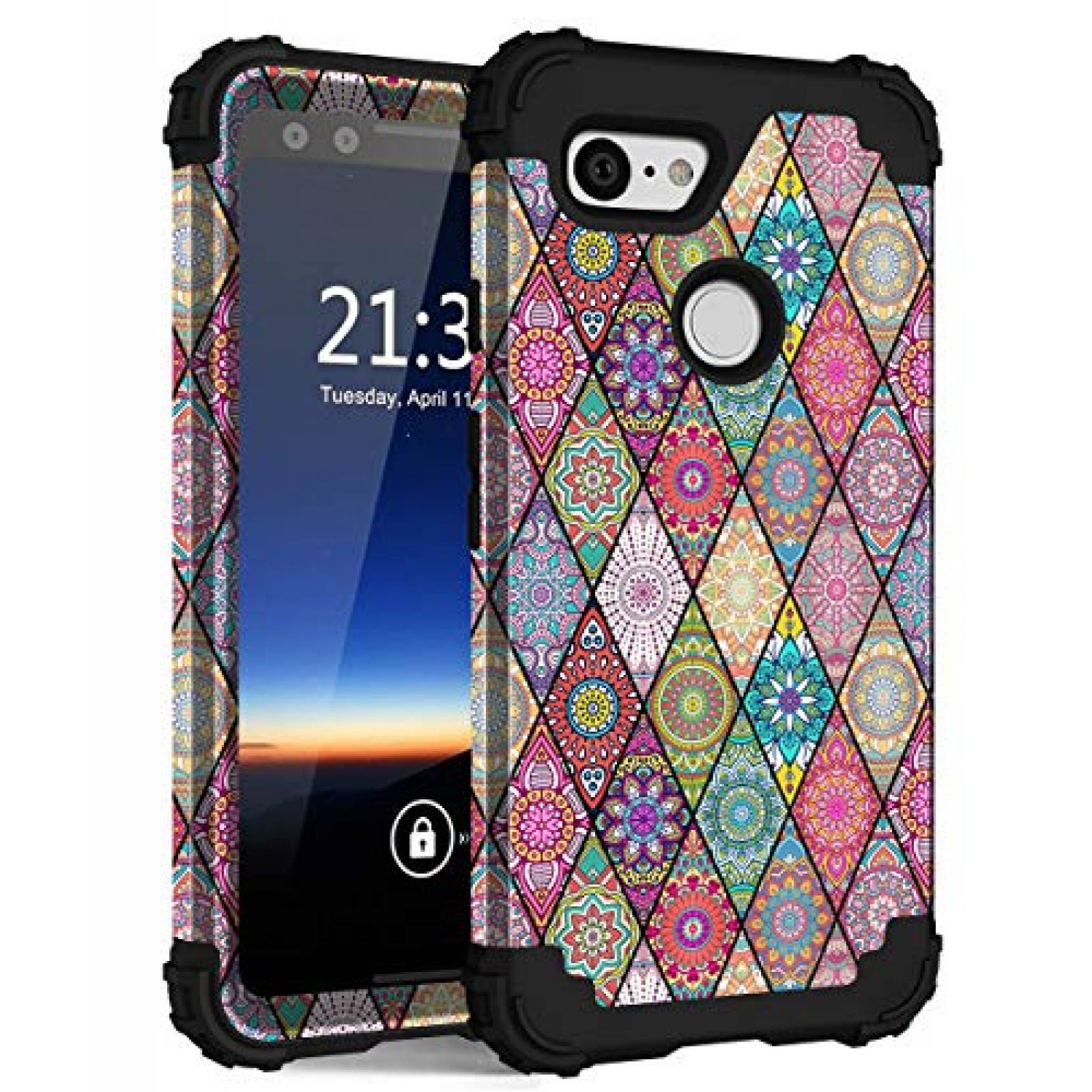 Funda Hocase Pixel 3 Case, Shockproof Heavy Duty Protect la Flowers