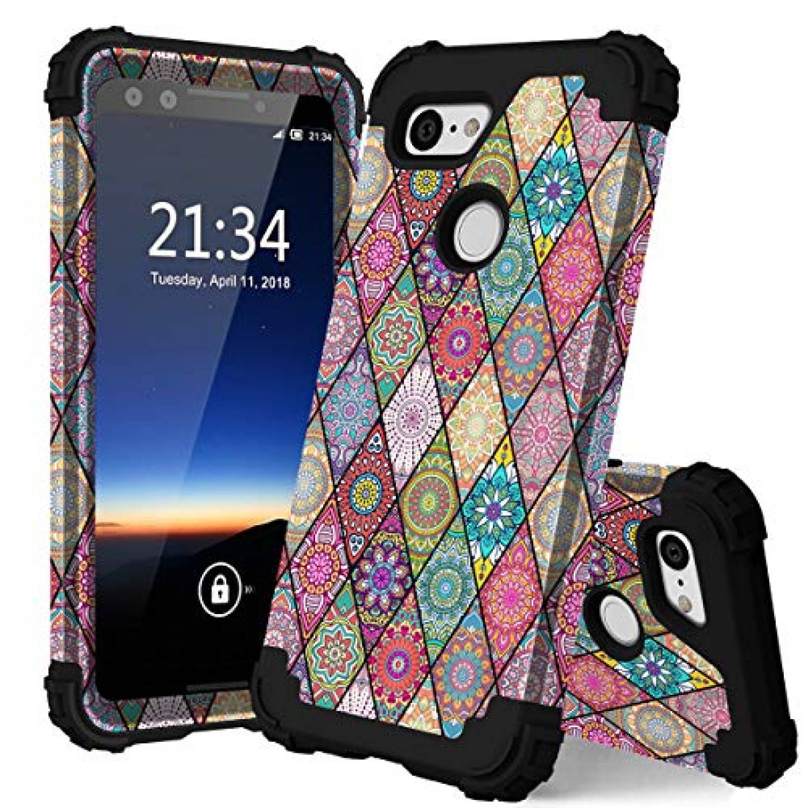 Funda Hocase Pixel 3 Case, Shockproof Heavy Duty Protect la Flowers