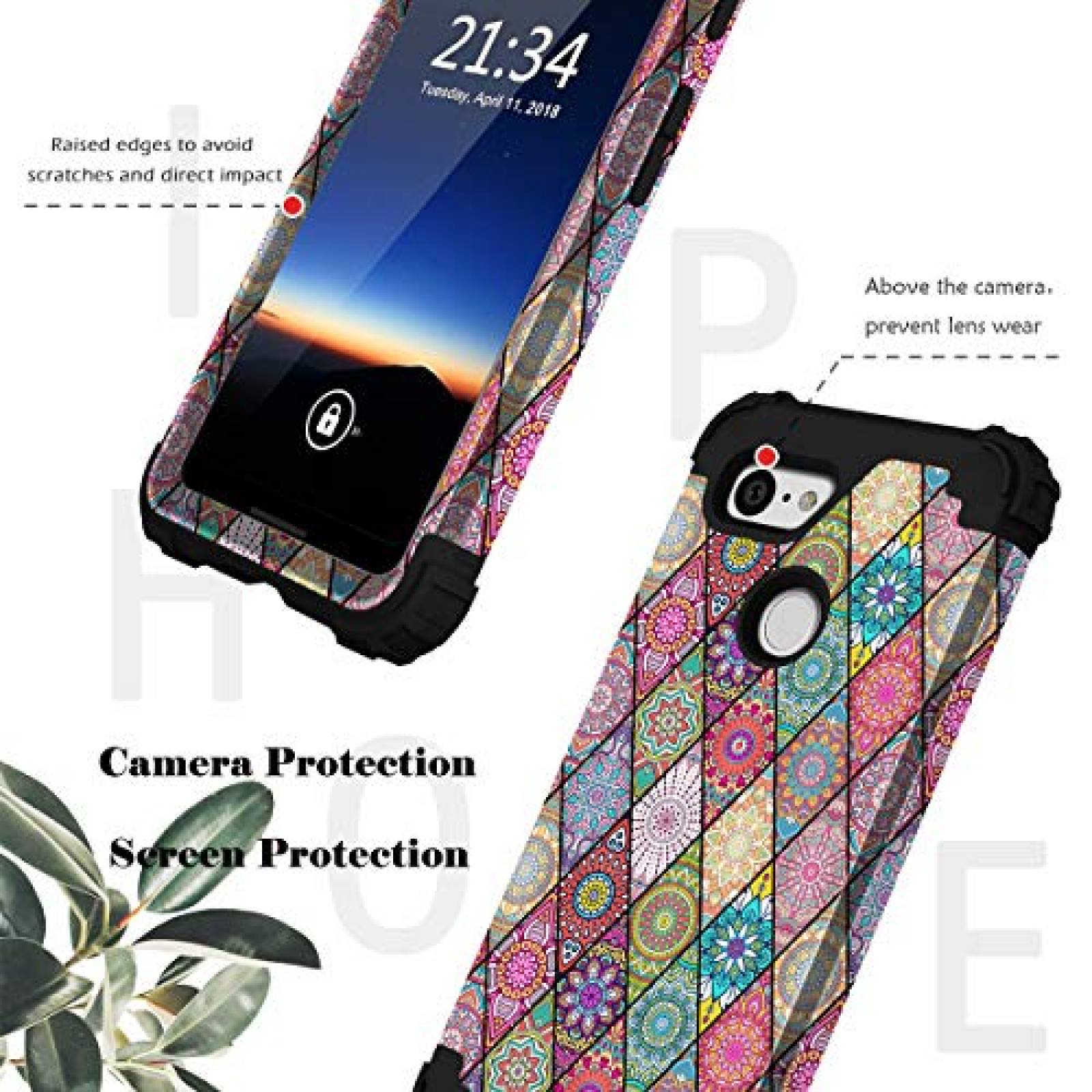 Funda Hocase Pixel 3 Case, Shockproof Heavy Duty Protect la Flowers