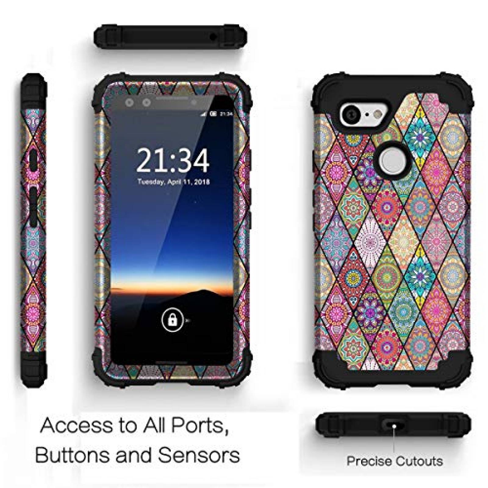 Funda Hocase Pixel 3 Case, Shockproof Heavy Duty Protect la Flowers