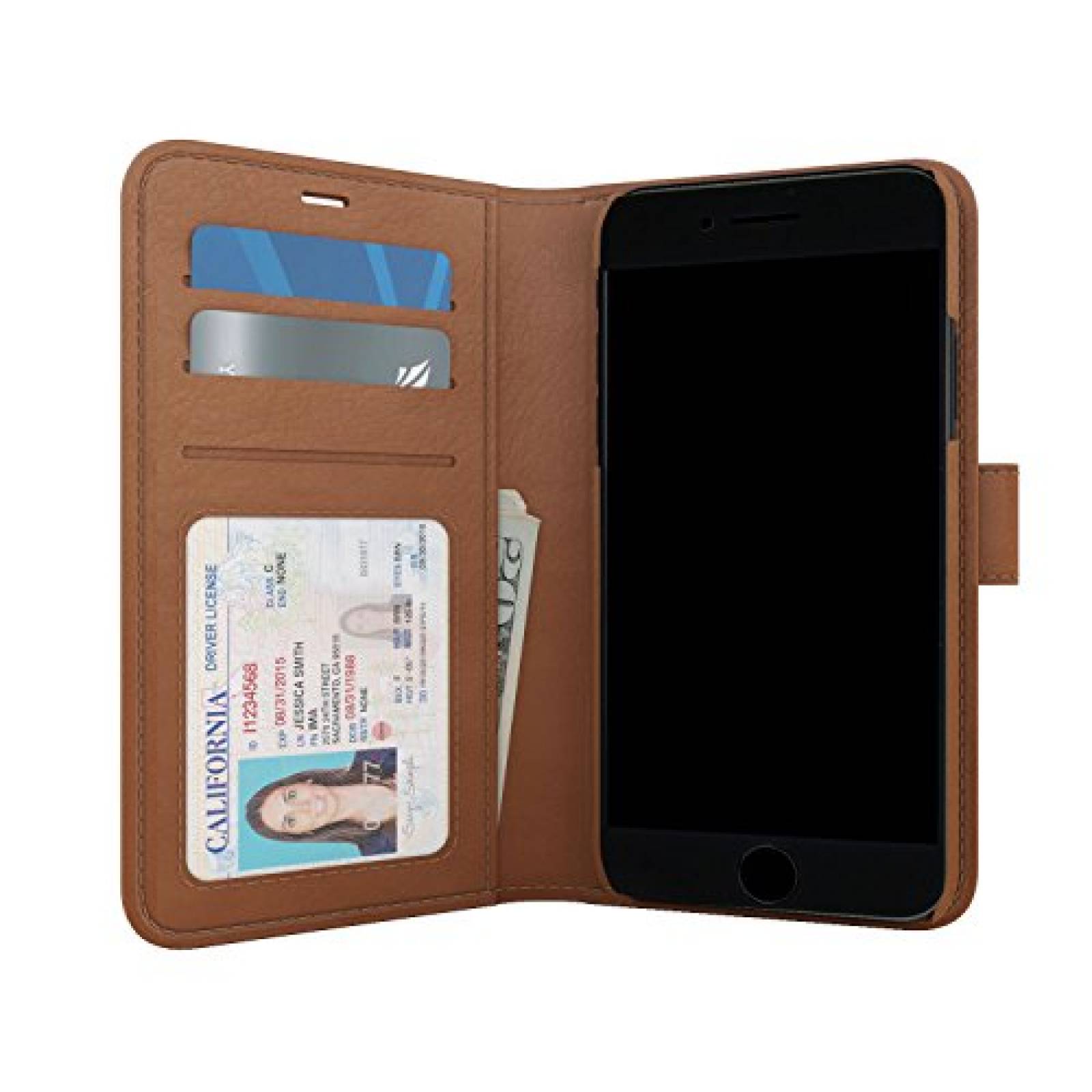 Funda SKECH - Funda Tipo portafolios para iPhone 8, iPho lo, Marrón