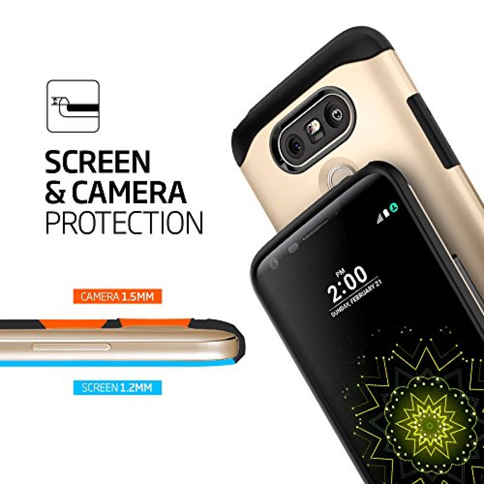 Funda Spigen Slim Armor LG G5 Caso con tecnología Air Cu hampán Oro
