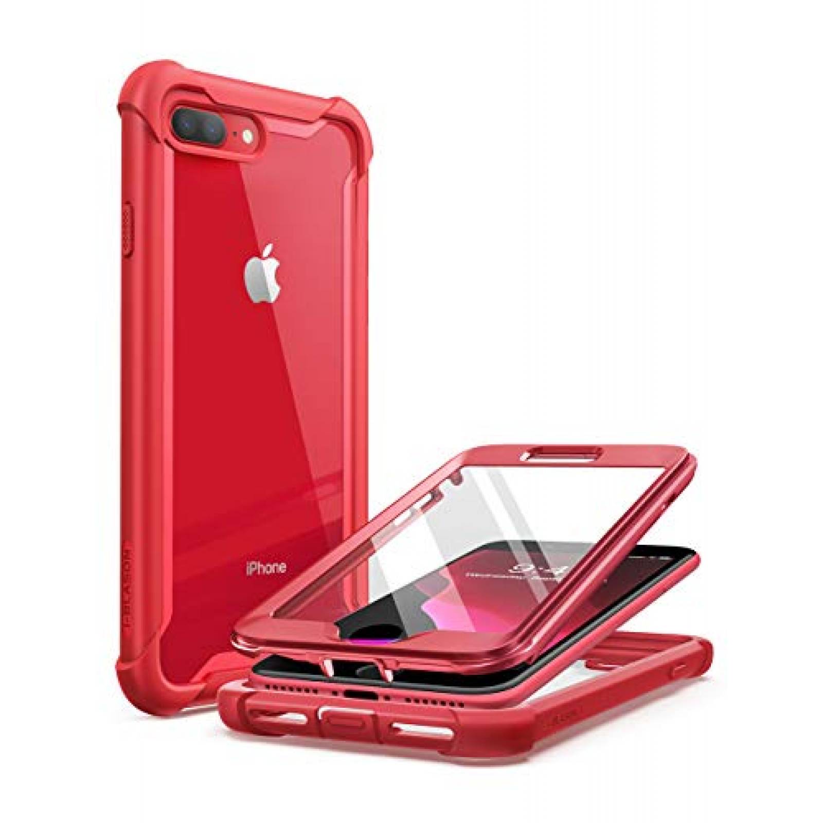 Funda i-Blason Funda para iPhone 8 Plus/iPhone 7 Plus, [Ares] Carcasa de Cuerpo Completo Resistente Transp on Protector de Pantalla Integrado (Rojo metálico)