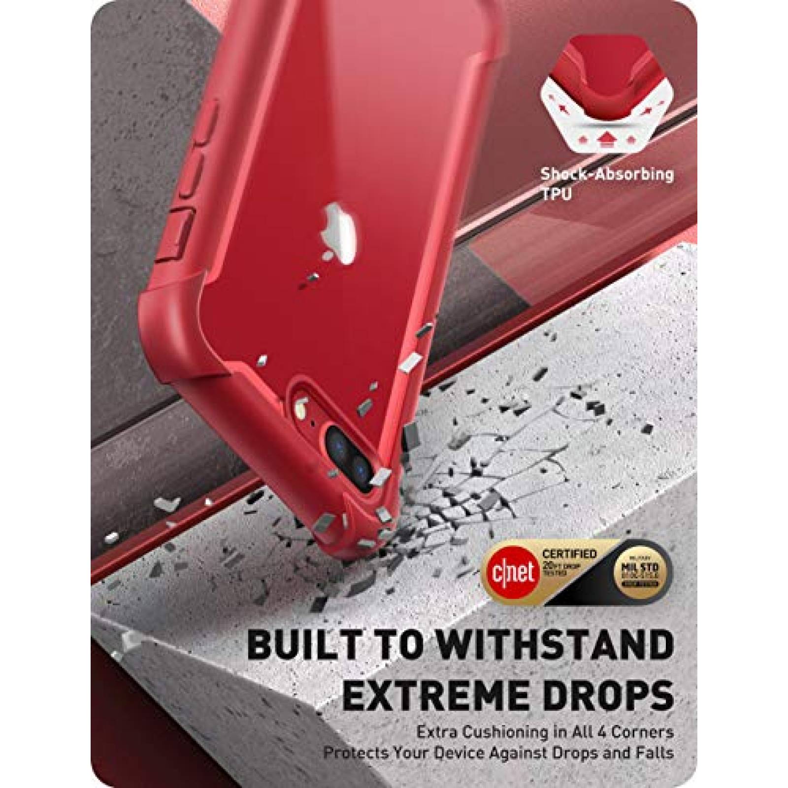 Funda i-Blason Funda para iPhone 8 Plus/iPhone 7 Plus, [Ares] Carcasa de Cuerpo Completo Resistente Transp on Protector de Pantalla Integrado (Rojo metálico)