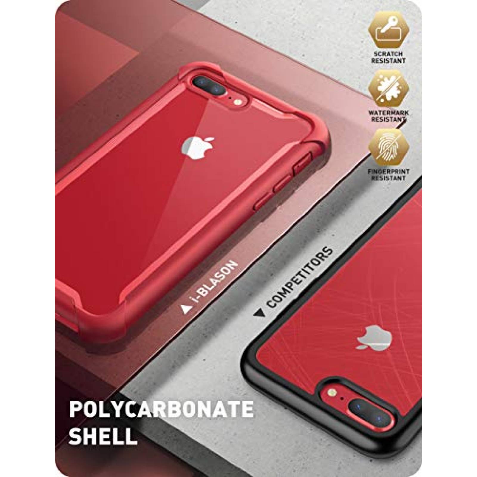Funda i-Blason Funda para iPhone 8 Plus/iPhone 7 Plus, [Ares] Carcasa de Cuerpo Completo Resistente Transp on Protector de Pantalla Integrado (Rojo metálico)