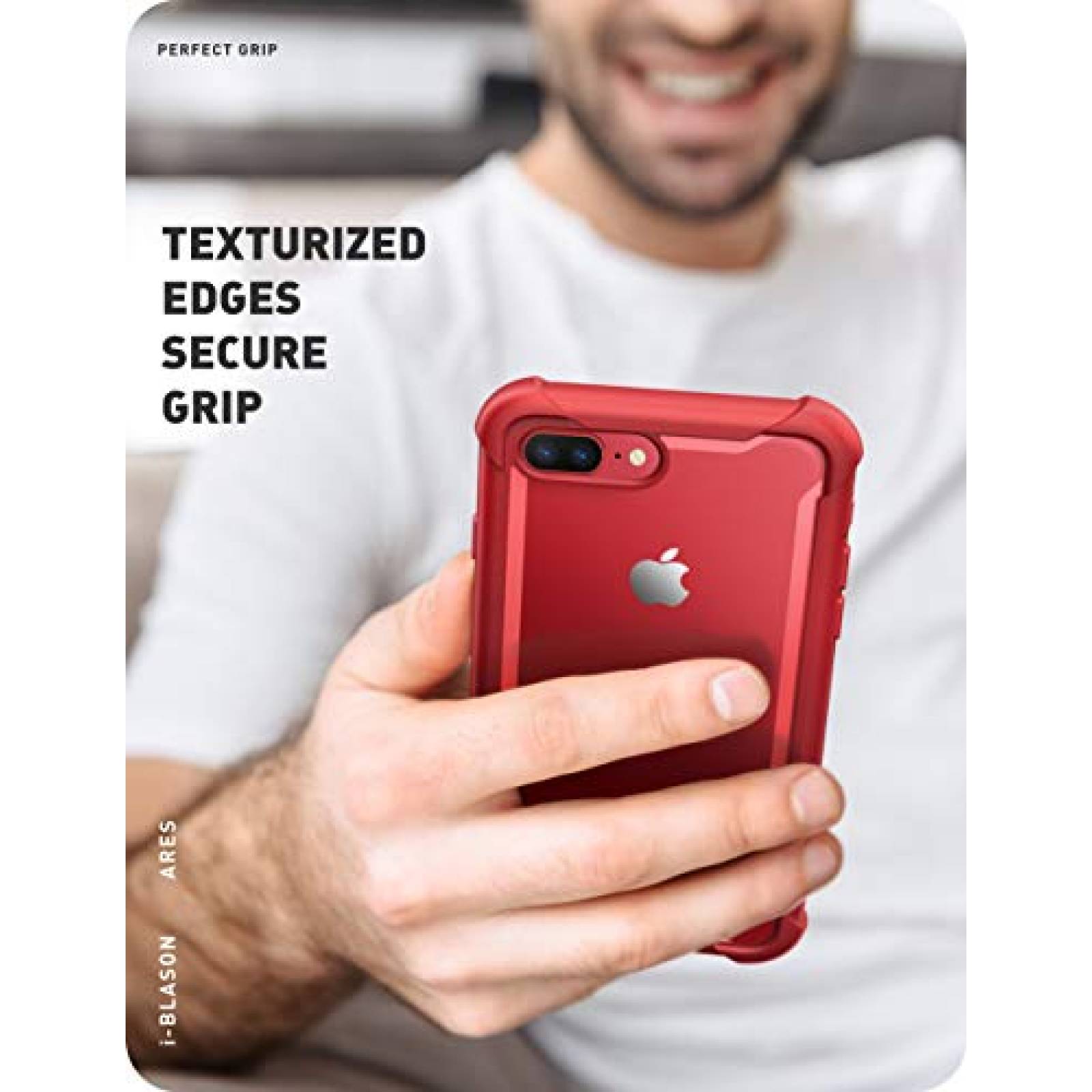Funda i-Blason Funda para iPhone 8 Plus/iPhone 7 Plus, [Ares] Carcasa de Cuerpo Completo Resistente Transp on Protector de Pantalla Integrado (Rojo metálico)