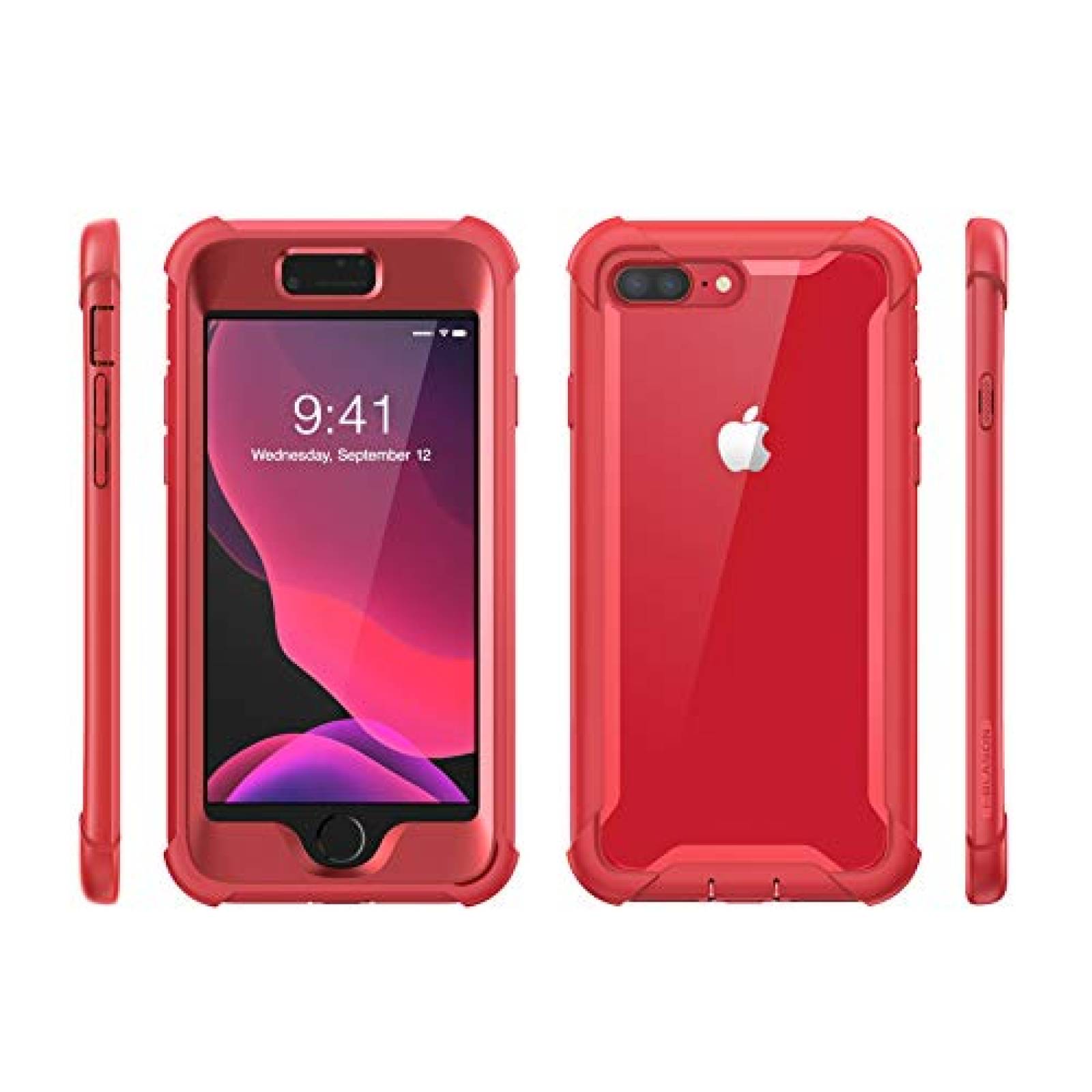Funda i-Blason Funda para iPhone 8 Plus/iPhone 7 Plus, [Ares] Carcasa de Cuerpo Completo Resistente Transp on Protector de Pantalla Integrado (Rojo metálico)