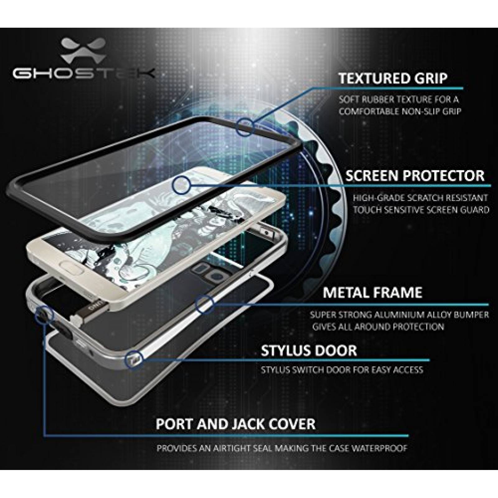 Funda Ghostek Note 5 Waterproof Case, Atomic 2.0 Series me Silver
