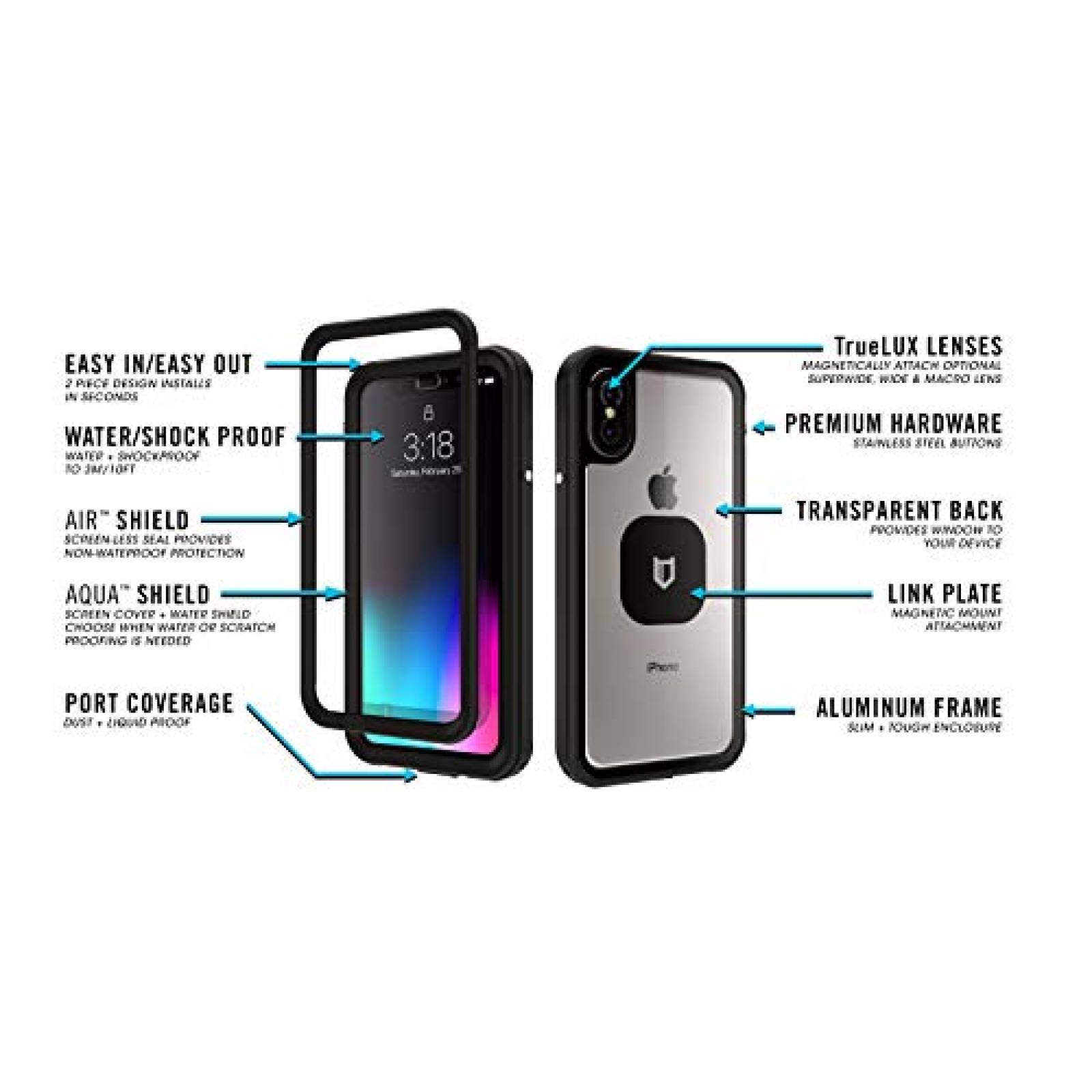 Funda HITCASE SHIELD LINK iPhone X Case -Thinnest Waterp K) (Black)