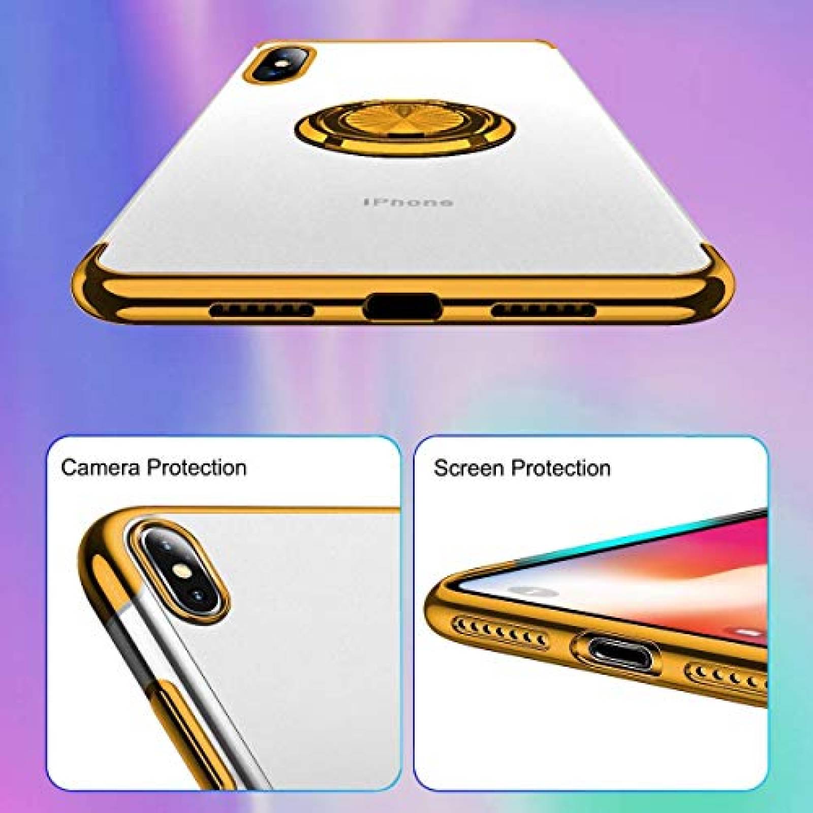 Funda Emoly - Carcasa para iPhone XS y iPhone X, Transpa lor Dorado