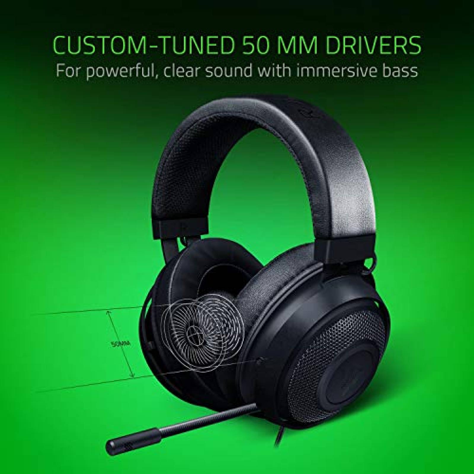 Razer Kraken Negro Gaming Headset 3.5 mm multiplataforma PC, Xbox, PS4,Switch, Mobil, Tablet